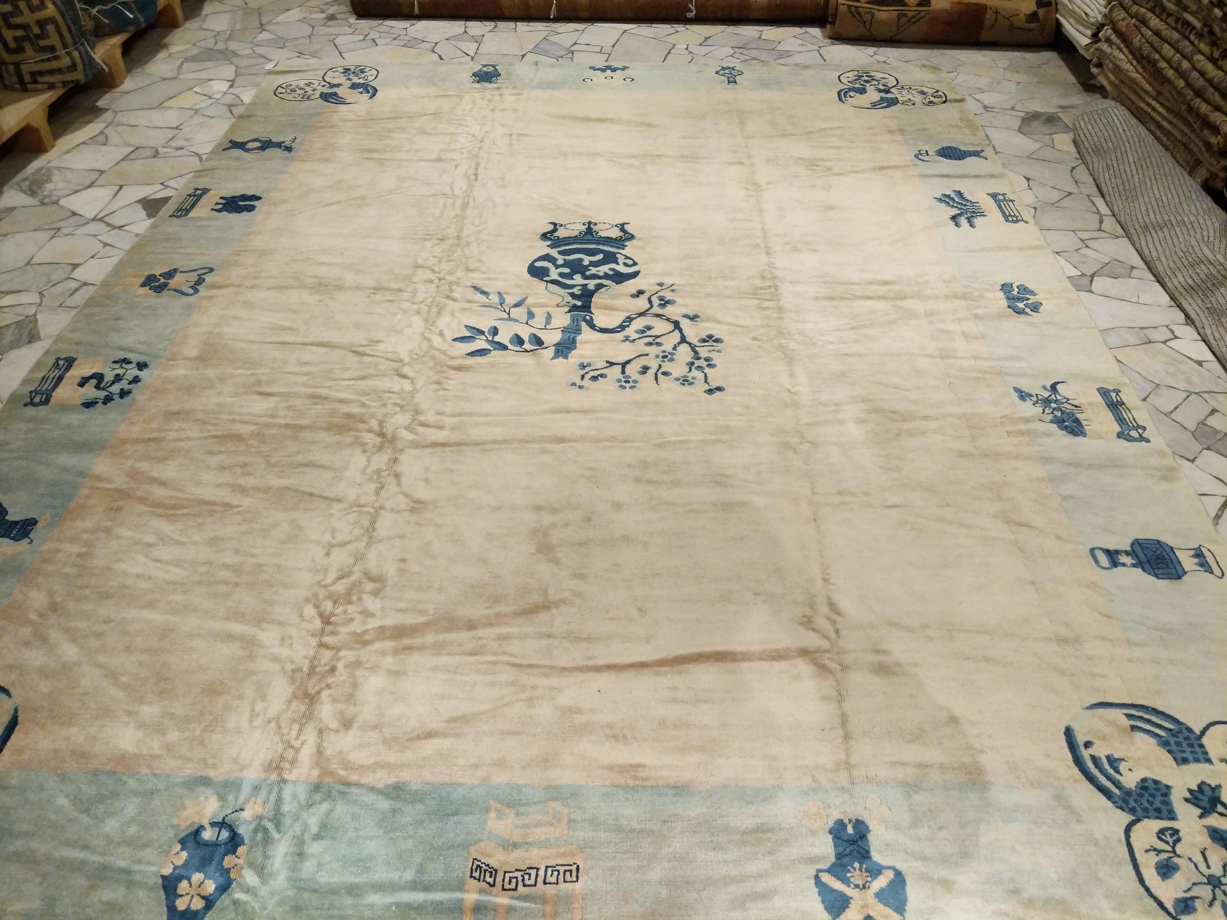 Wool Fine Antique Chinese Peking Carpet For Sale