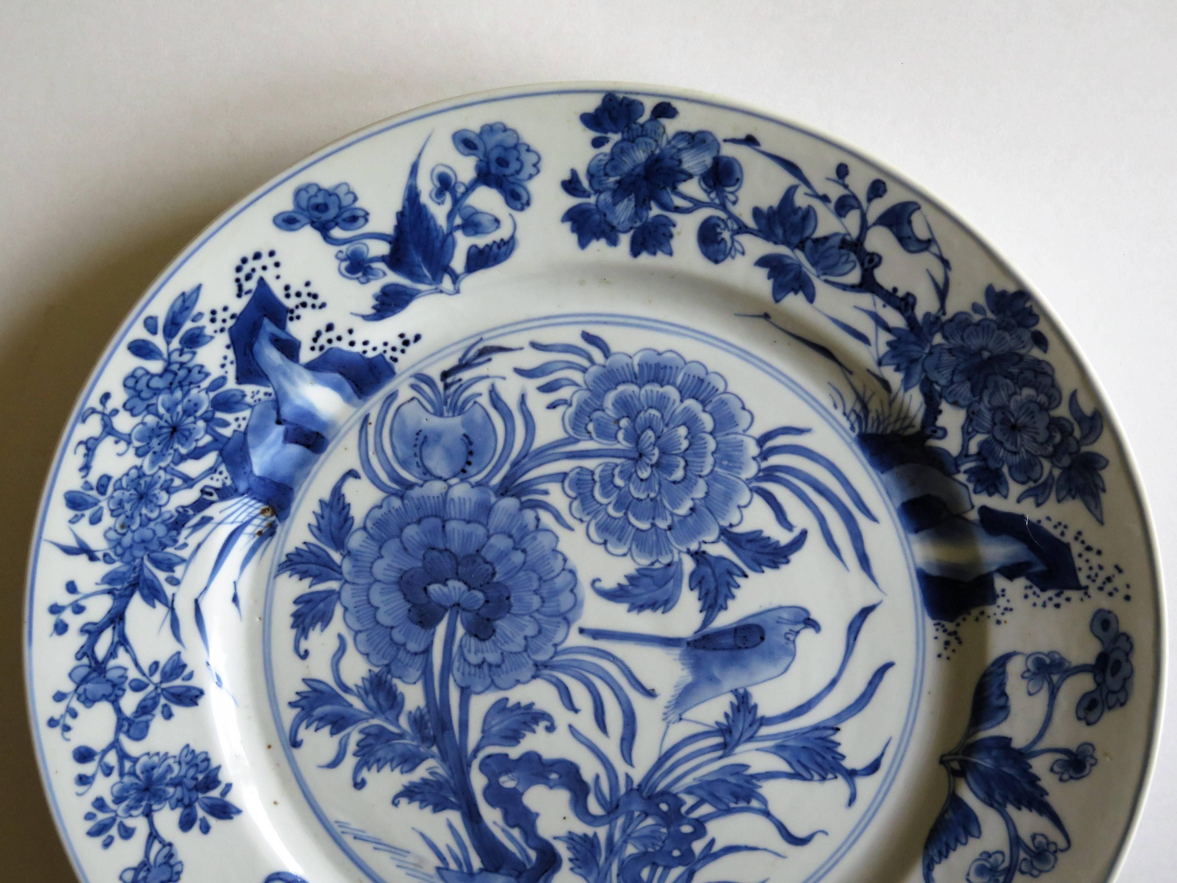 Hand-Painted Fine Chinese Porcelain Blue and White Plate, Kangxi Period and Mark Circa 1700