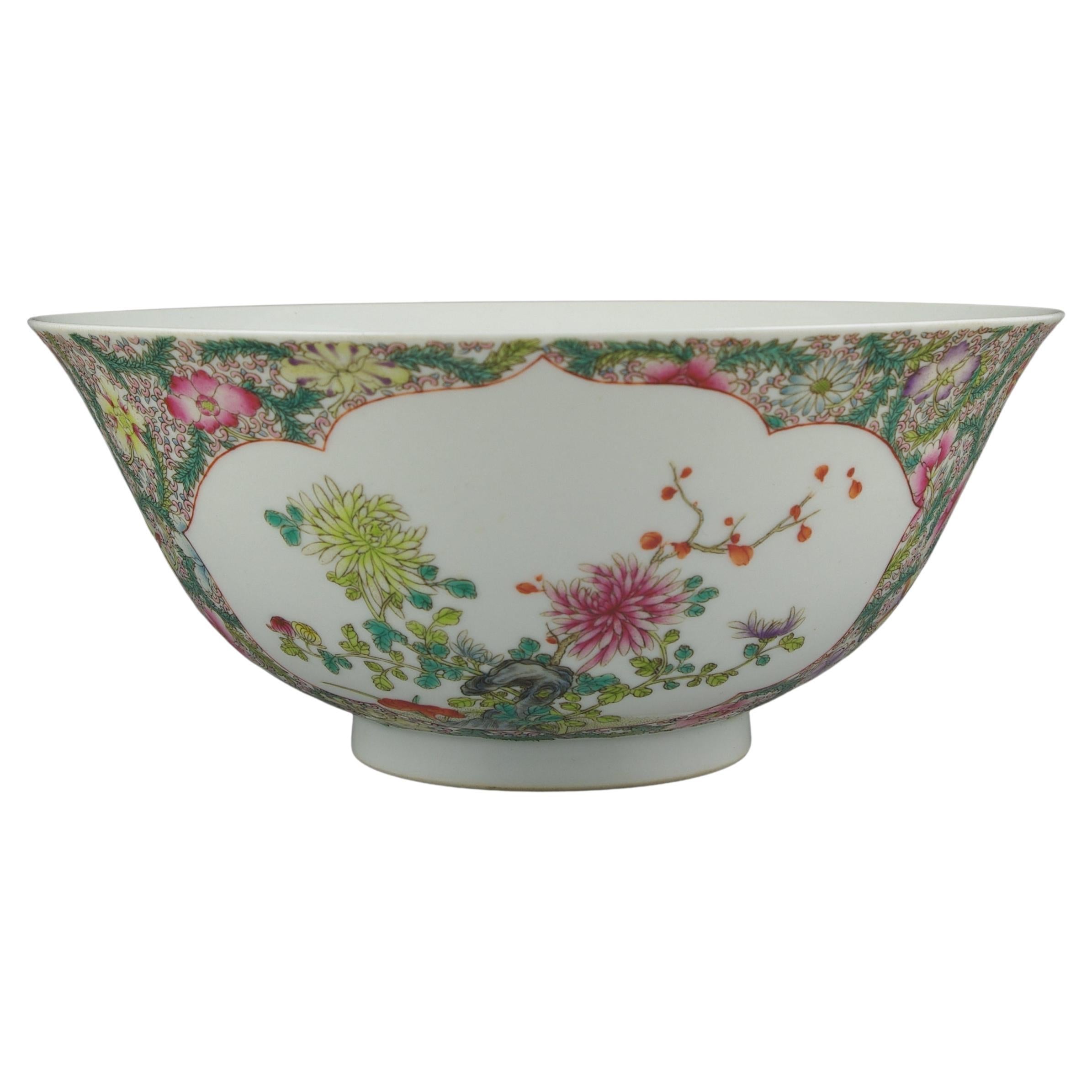 We are pleased to present this magnificent large Chinese porcelain bowl, a true testament to the artistry and craftsmanship that defines Chinese porcelain art. The bowl enchants with its intricate design, featuring finely painted blossoms, leaves,
