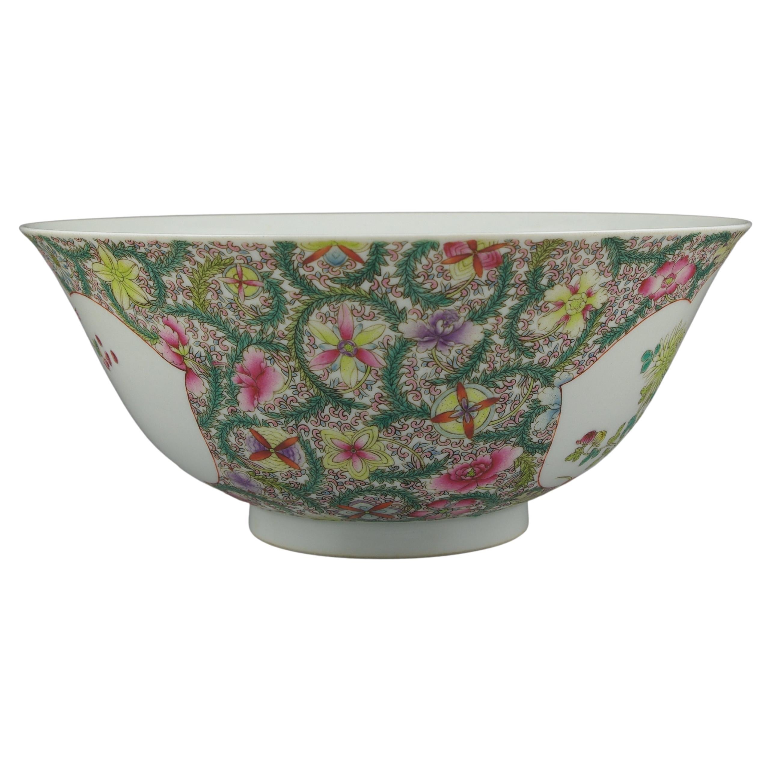Qing Fine Chinese Porcelain Famille Rose Fencai Flower Bowl Millefleur Ground 20c For Sale
