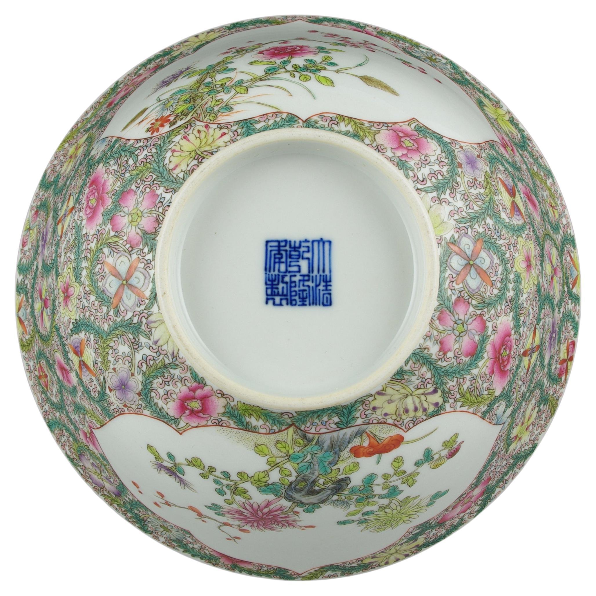 Fine Chinese Porcelain Famille Rose Fencai Flower Bowl Millefleur Ground 20c In Good Condition For Sale In Richmond, CA