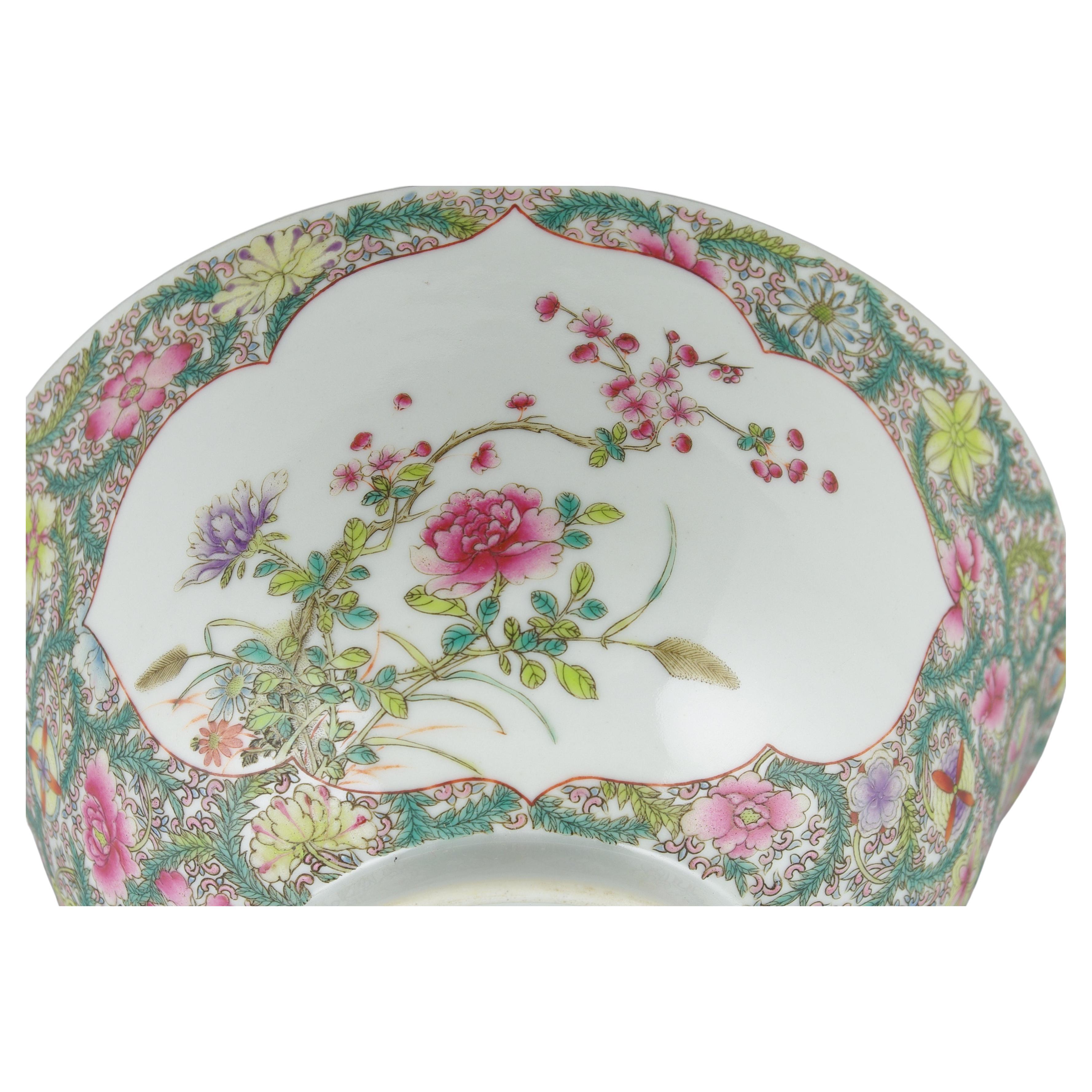 20th Century Fine Chinese Porcelain Famille Rose Fencai Flower Bowl Millefleur Ground 20c For Sale