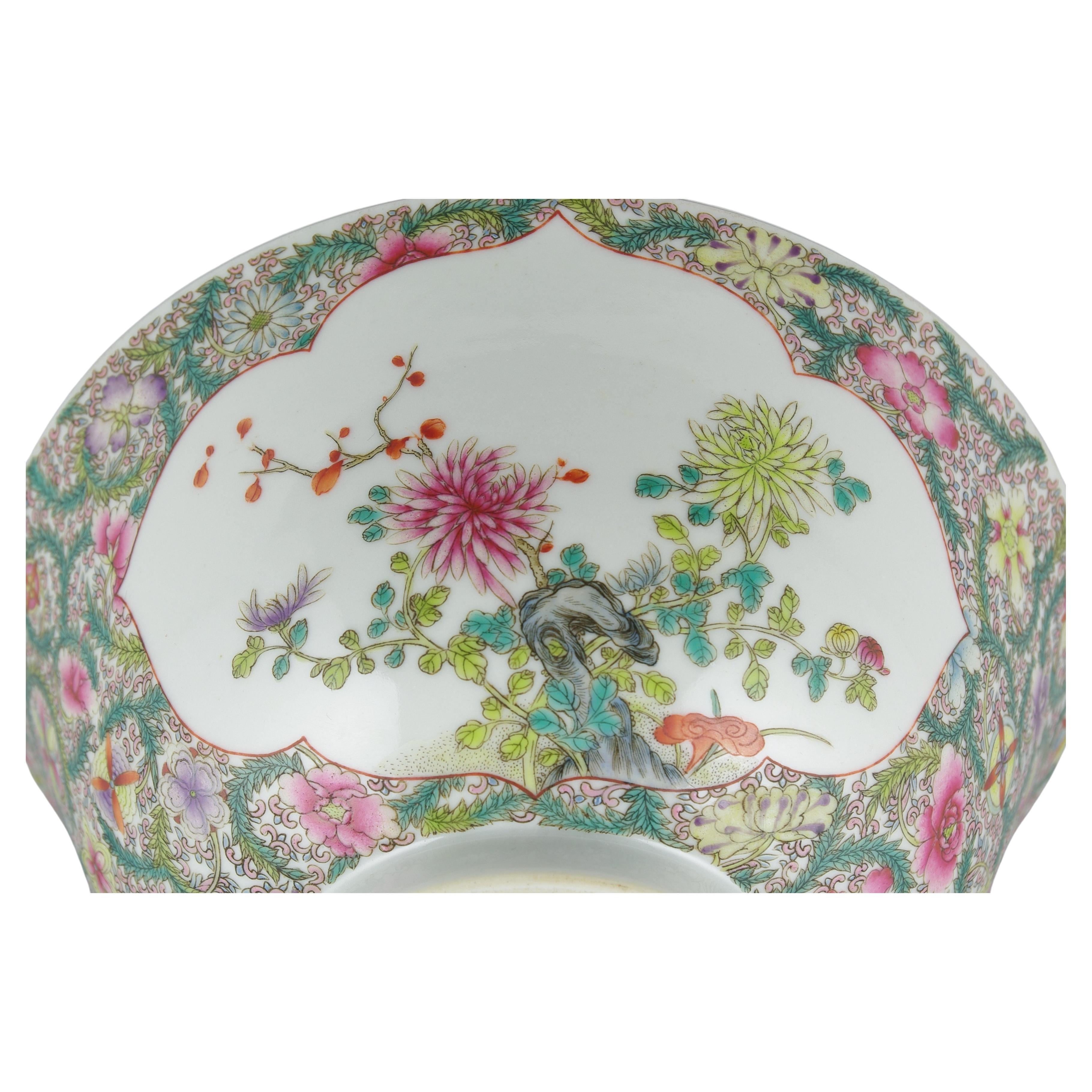Fine Chinese Porcelain Famille Rose Fencai Flower Bowl Millefleur Ground 20c For Sale 1