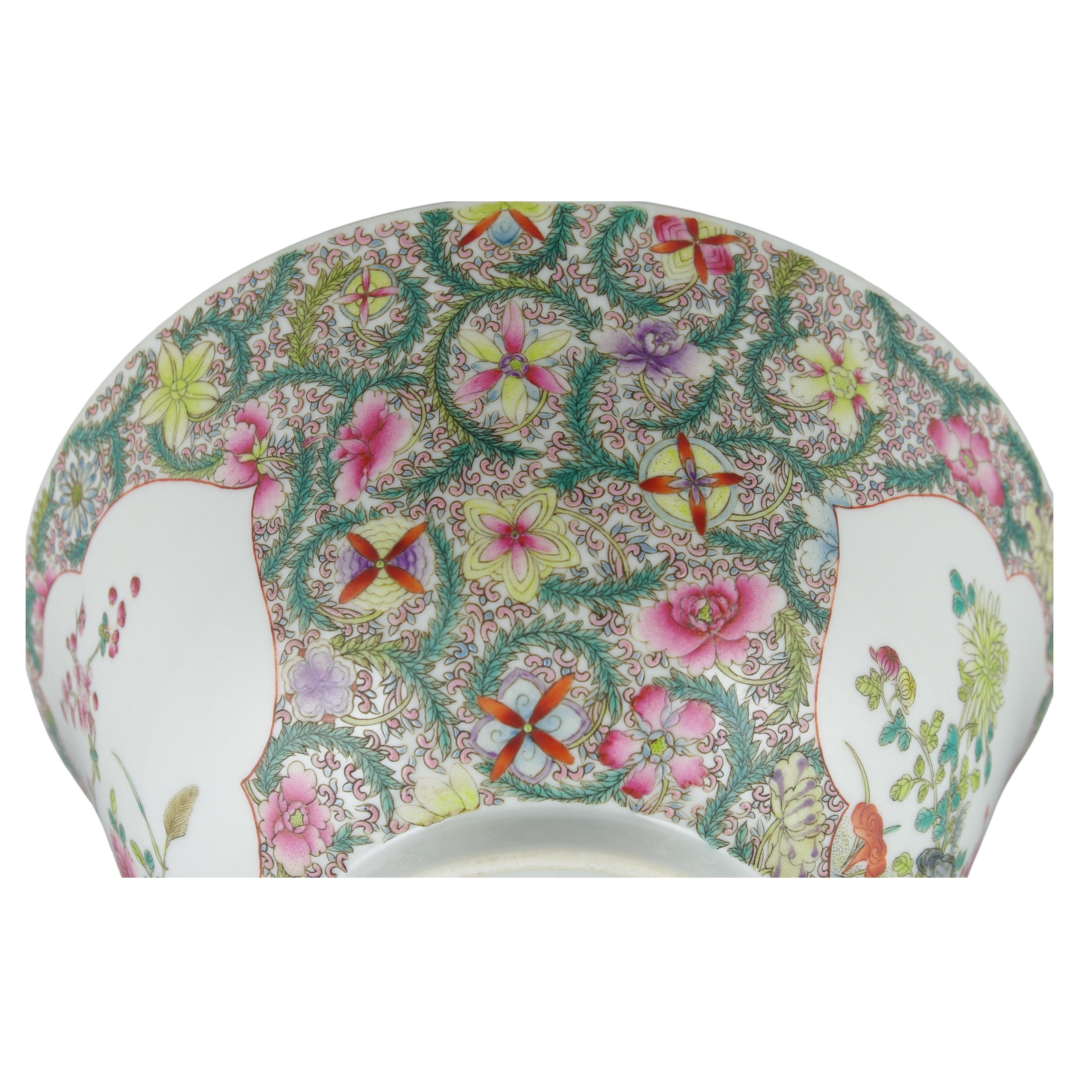 Fine Chinese Porcelain Famille Rose Fencai Flower Bowl Millefleur Ground 20c For Sale 2
