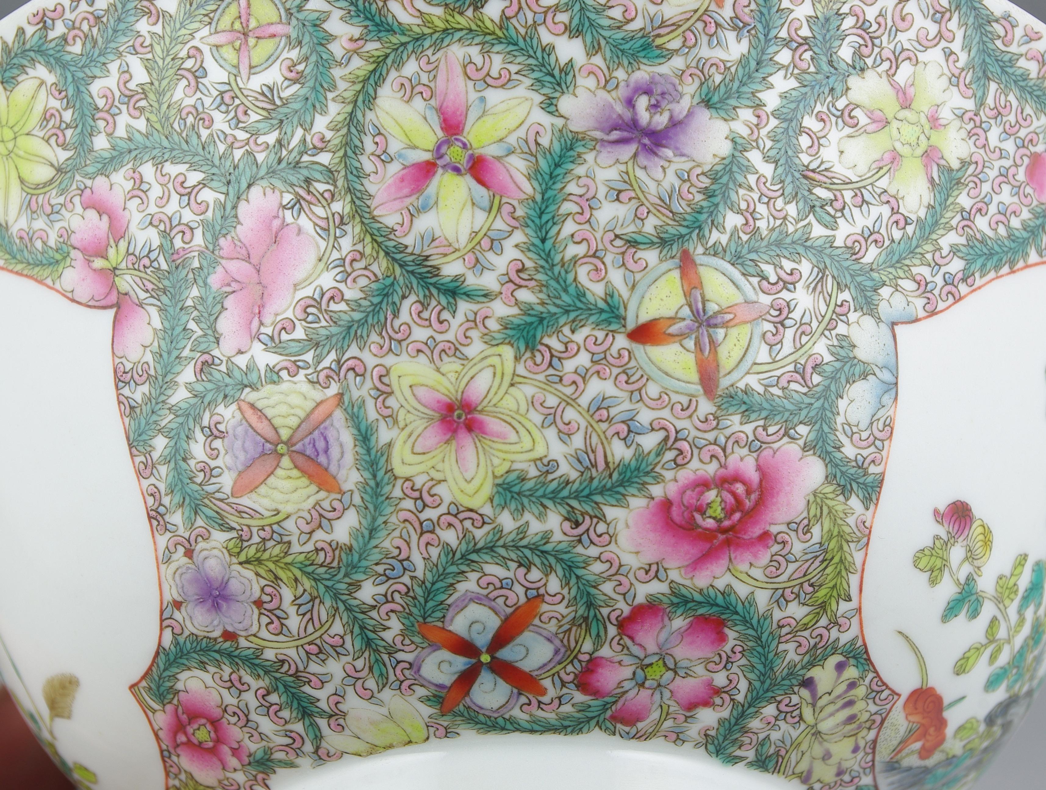 Fine Chinese Porcelain Famille Rose Fencai Flower Bowl Millefleur Ground 20c For Sale 3