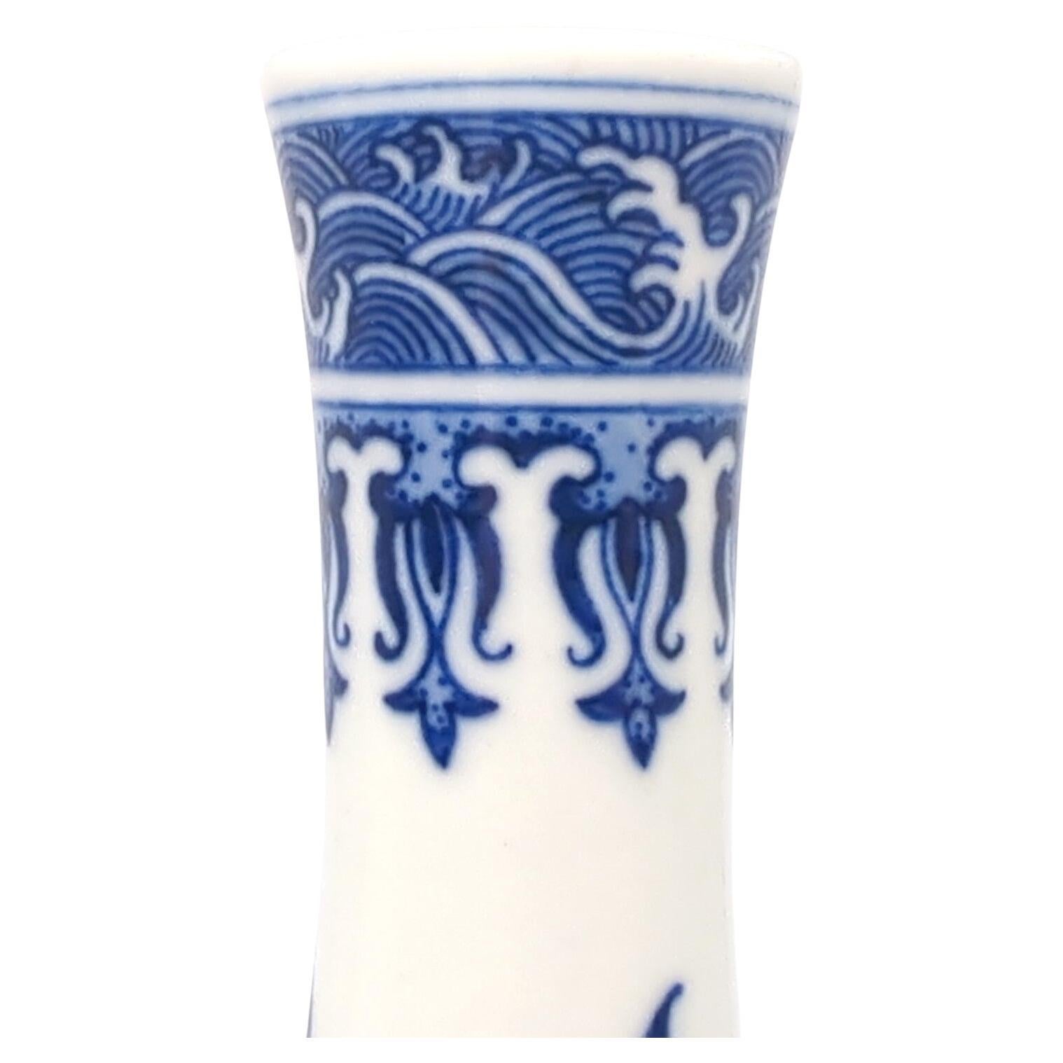 Fine Chinese Porcelain Underglaze Blue White Bats Peaches Bottle Vase Stand 20c For Sale 2