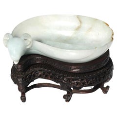Used Fine Chinese Ram Headed White Jadeite Brush Washer