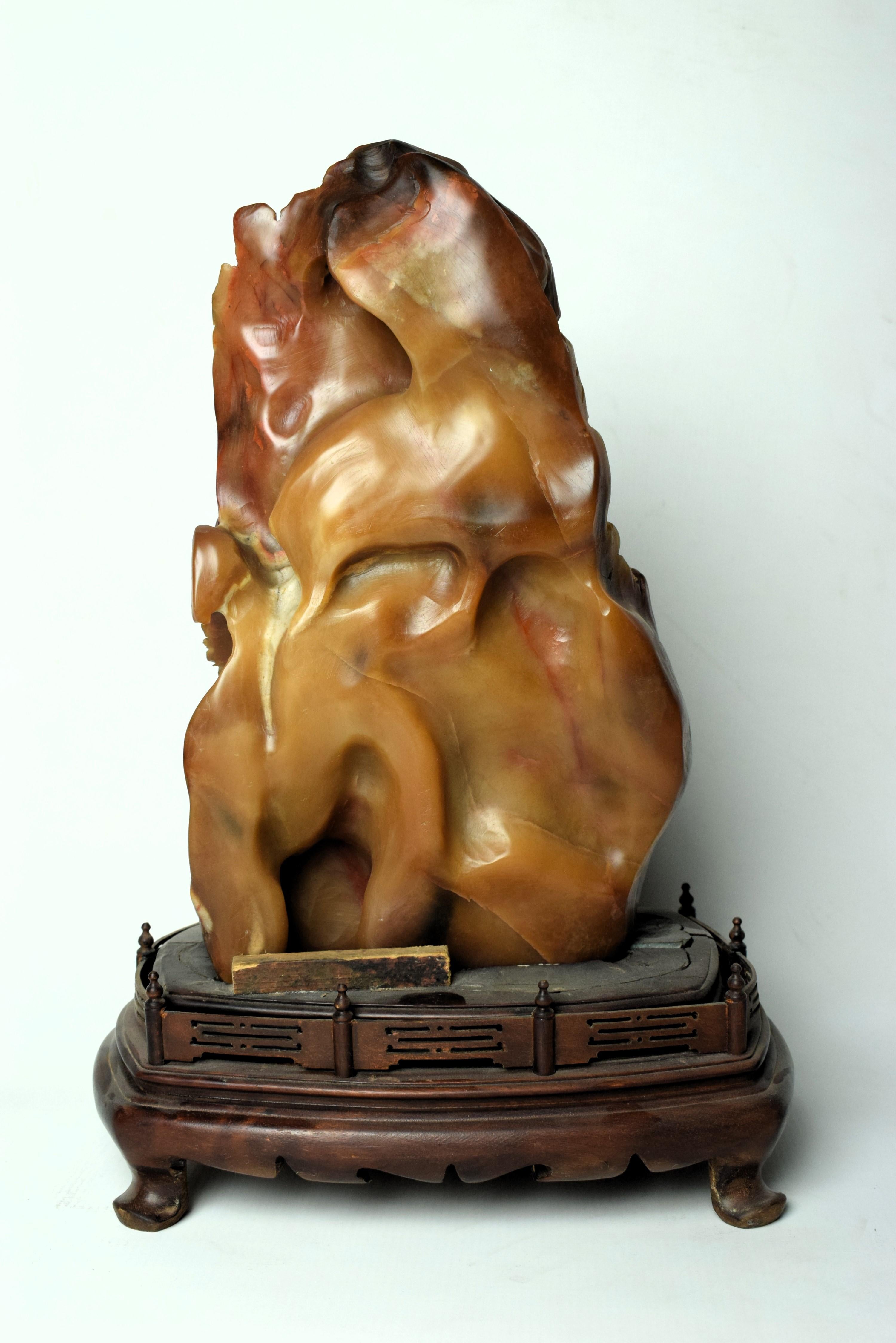 Fine Chinese Soapstone Carving of a Buddhist Village Scene, Mid-20th Century In Good Condition For Sale In Islamabad, PK