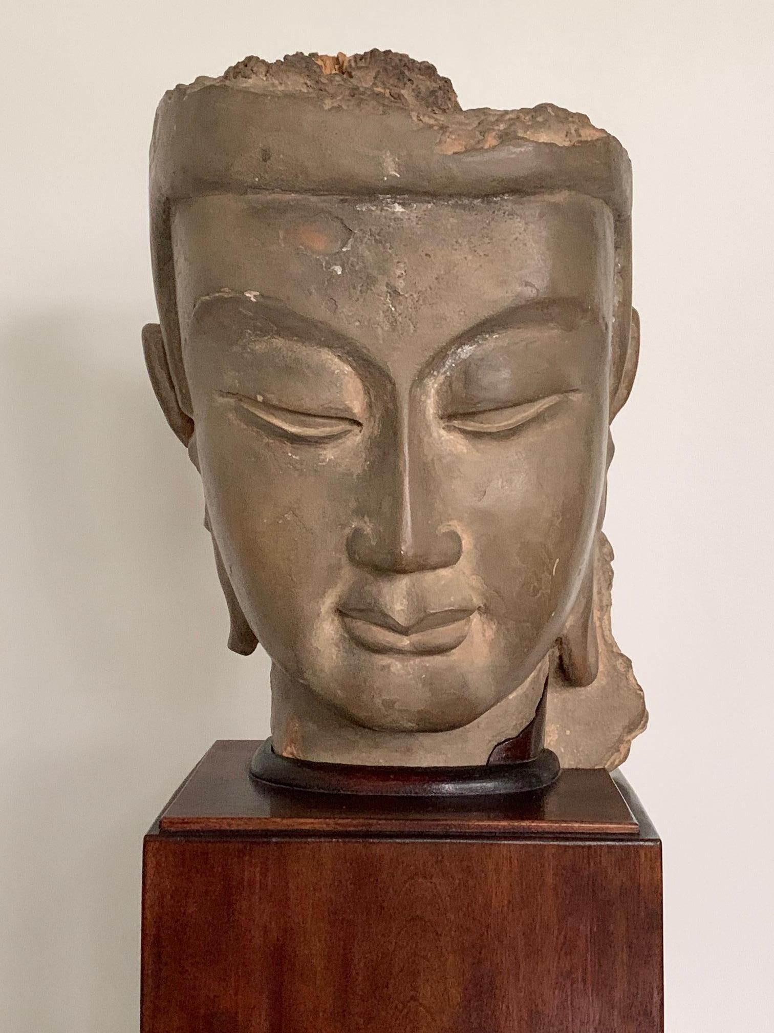 18th Century and Earlier Fine Chinese Stucco Head of Bodhisattva Southern Dynasties For Sale