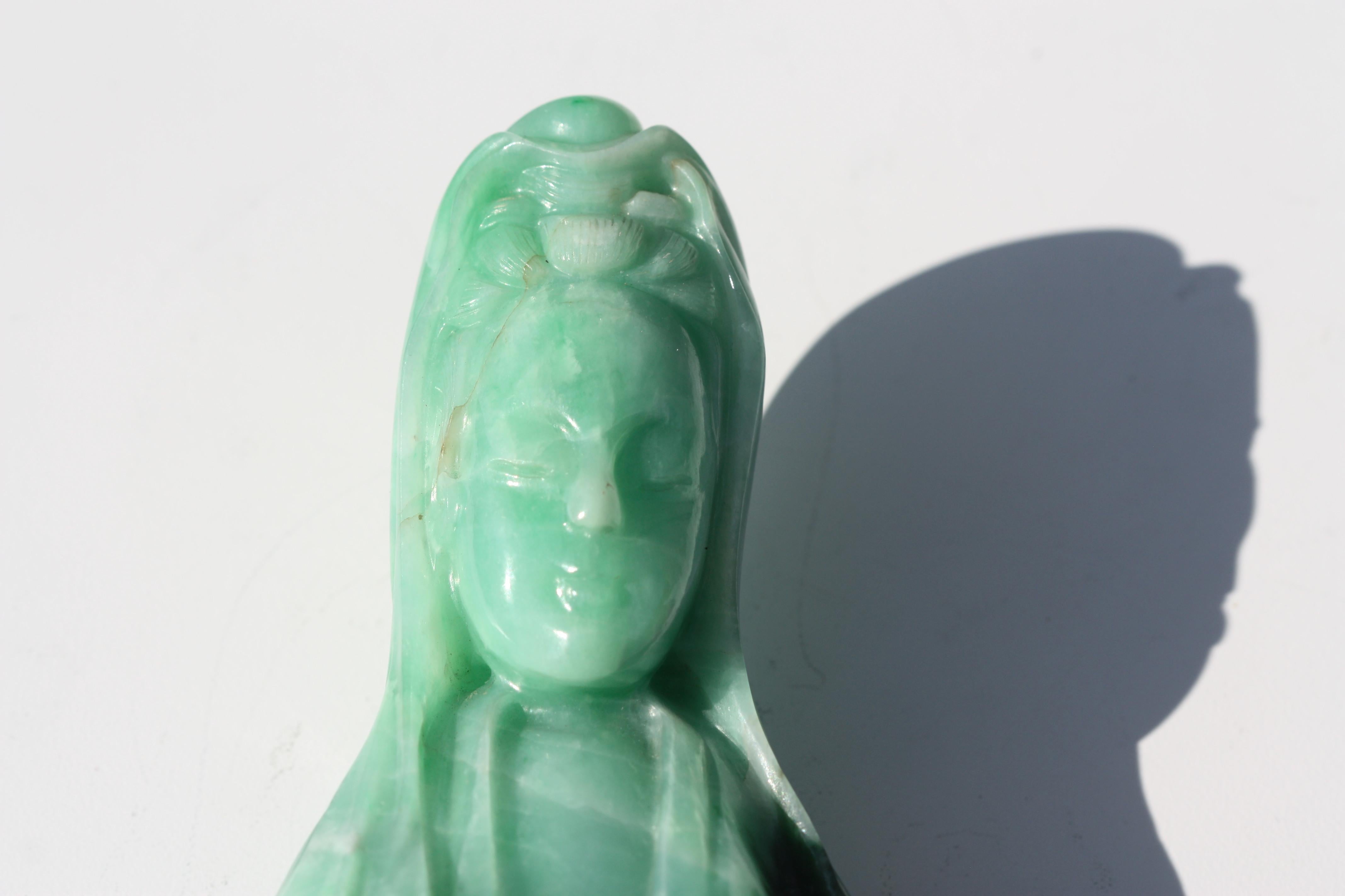 Fine Chinese Transparent Emerald and Pale Green Jadeite Quanyin For Sale 7