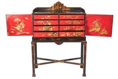 Fine chinoiserie Decorated Fitted 8 Drawer Cabinet on Stand
