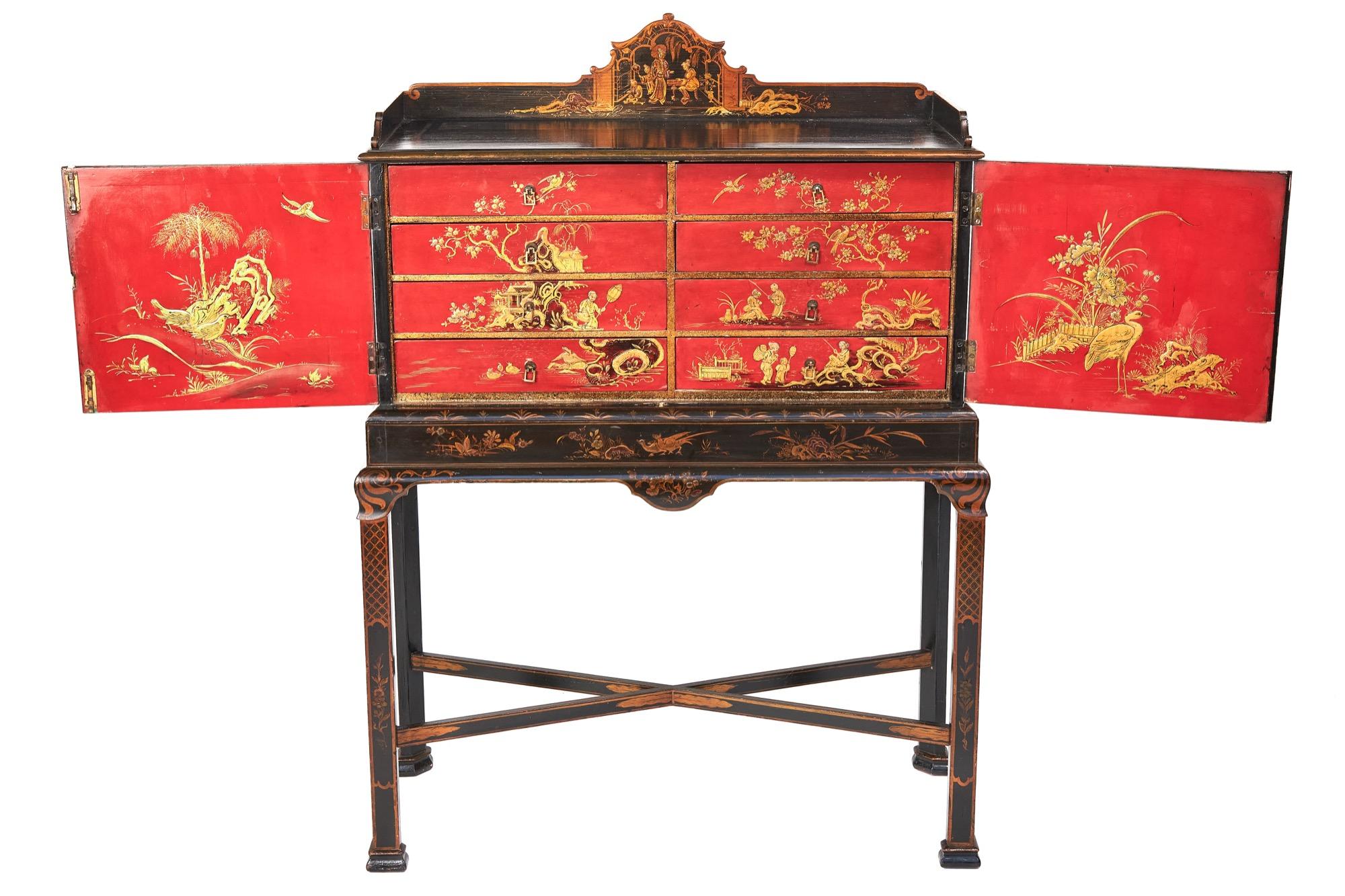 Chinoiserie Fine chinoiserie Decorated Fitted 8 Drawer Cabinet on Stand For Sale
