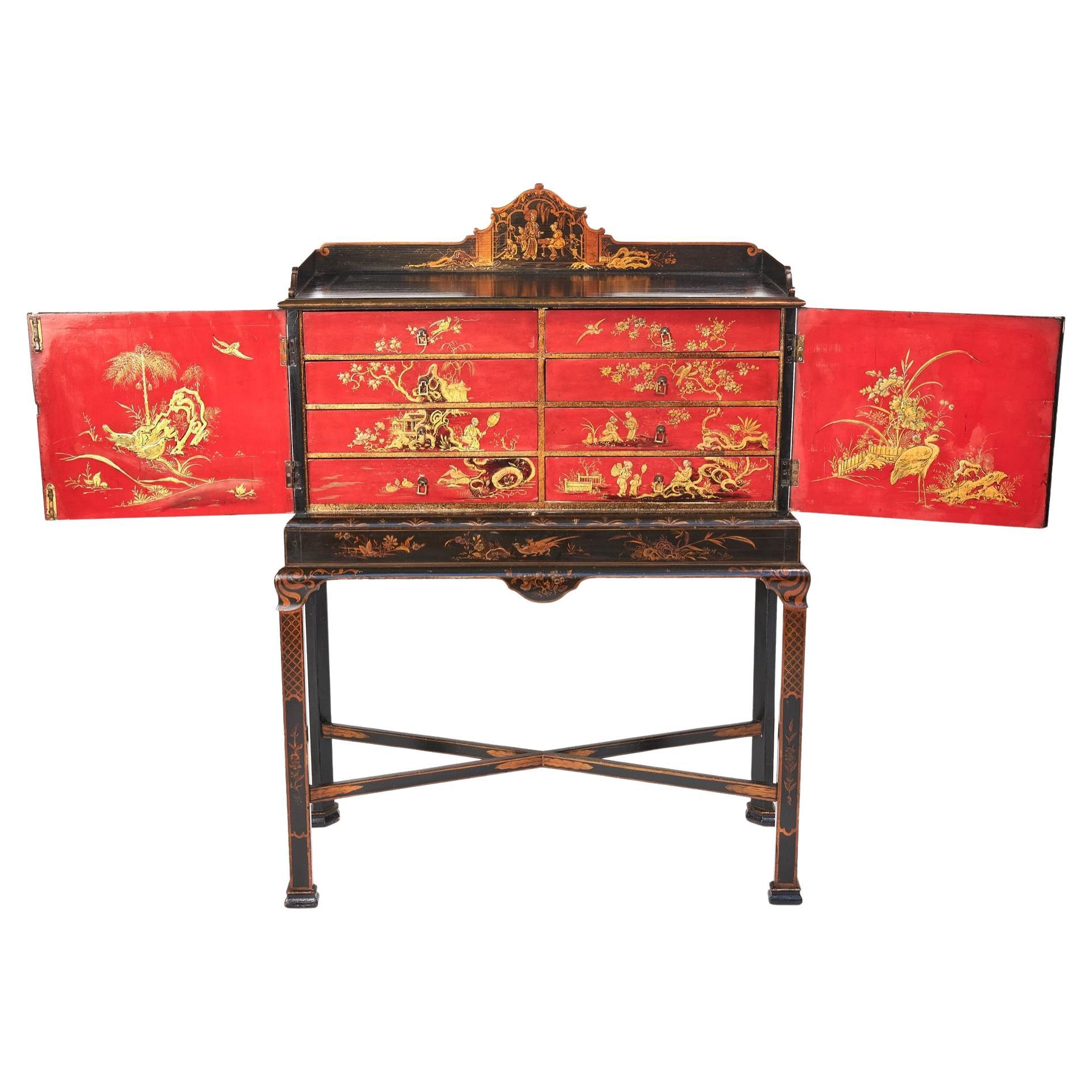 Fine chinoiserie Decorated Fitted 8 Drawer Cabinet on Stand For Sale