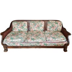 Fine Chippendale Cane Carved Wood Lion Legs Sofa Couch Settee, to Be Restored