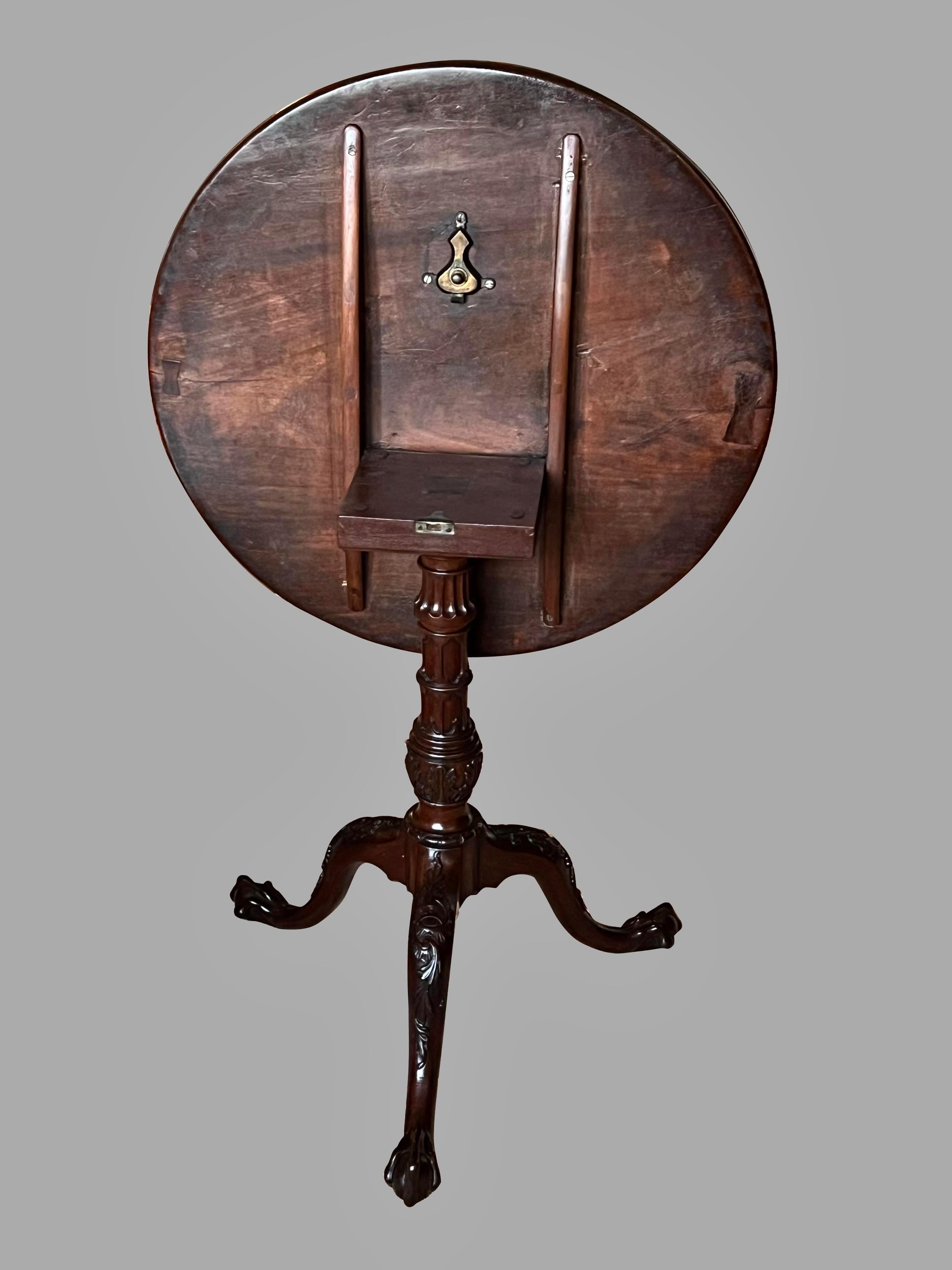 Fine Chippendale Mahogany Tilt-Top Table with Exquisitely  Carved Standard In Good Condition For Sale In San Francisco, CA