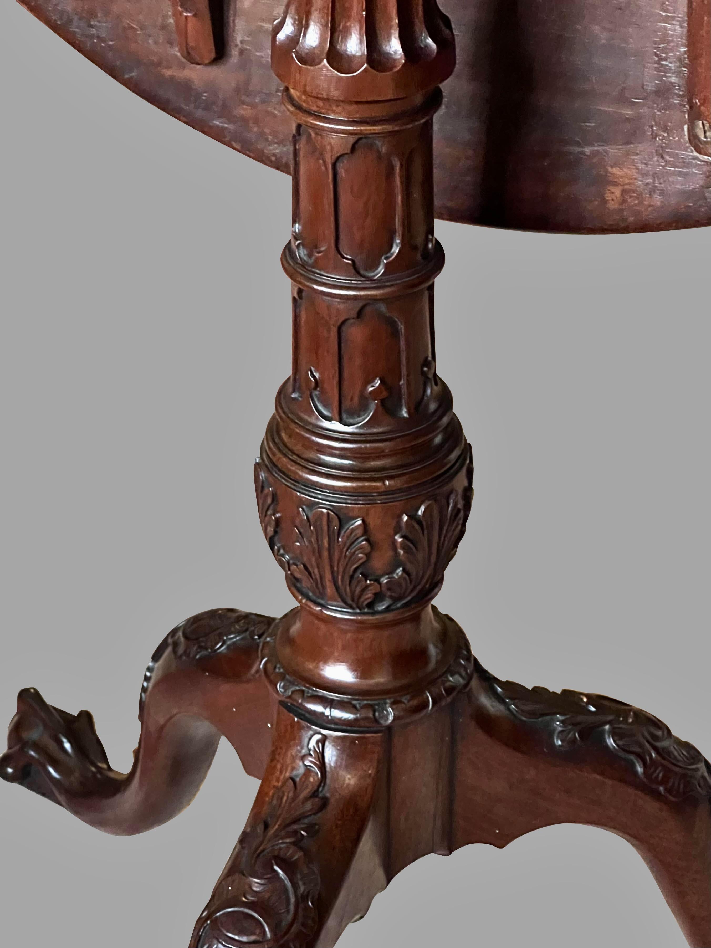 Fine Chippendale Mahogany Tilt-Top Table with Exquisitely  Carved Standard For Sale 2