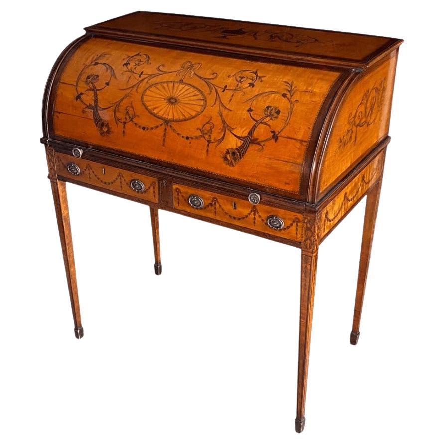 Fine Chippendale Period Satinwood and Marquetry Desk For Sale