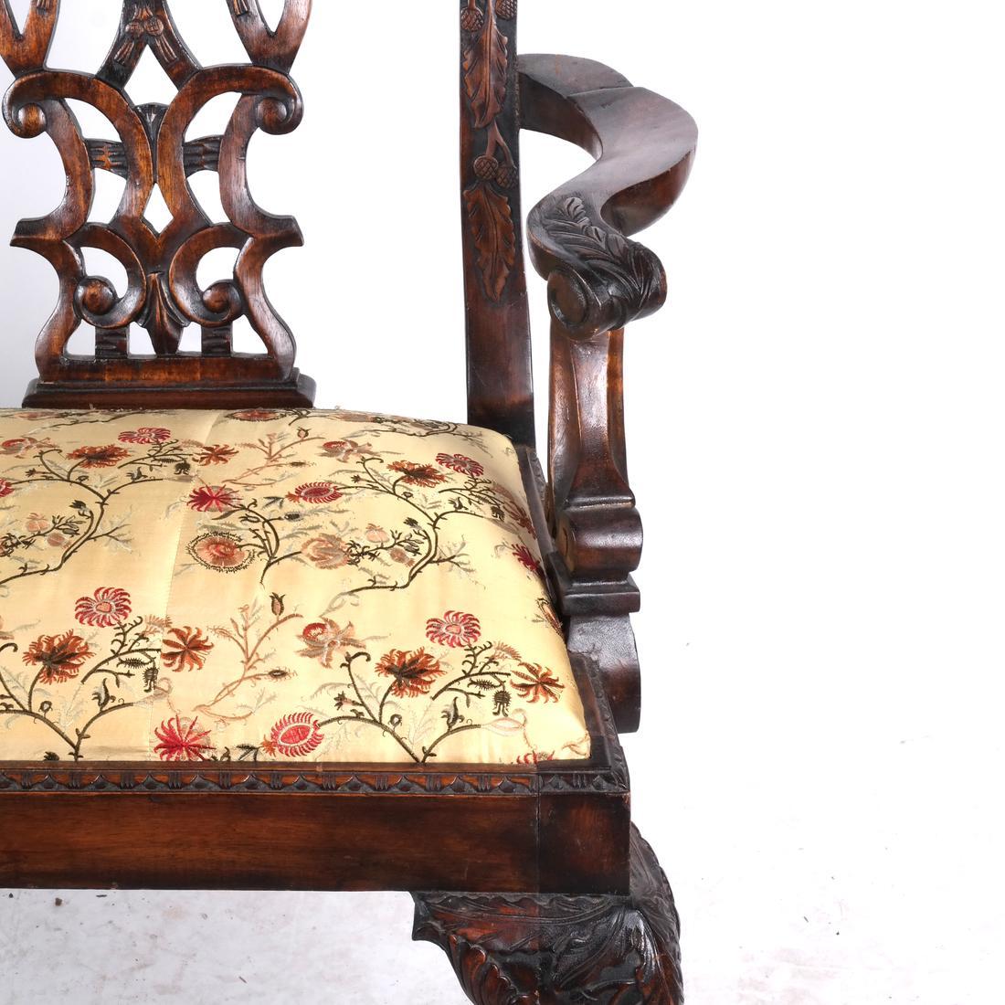 English Fine Chippendale Style Carved Mahogany Triple Chair Back Settee, 19th Century For Sale