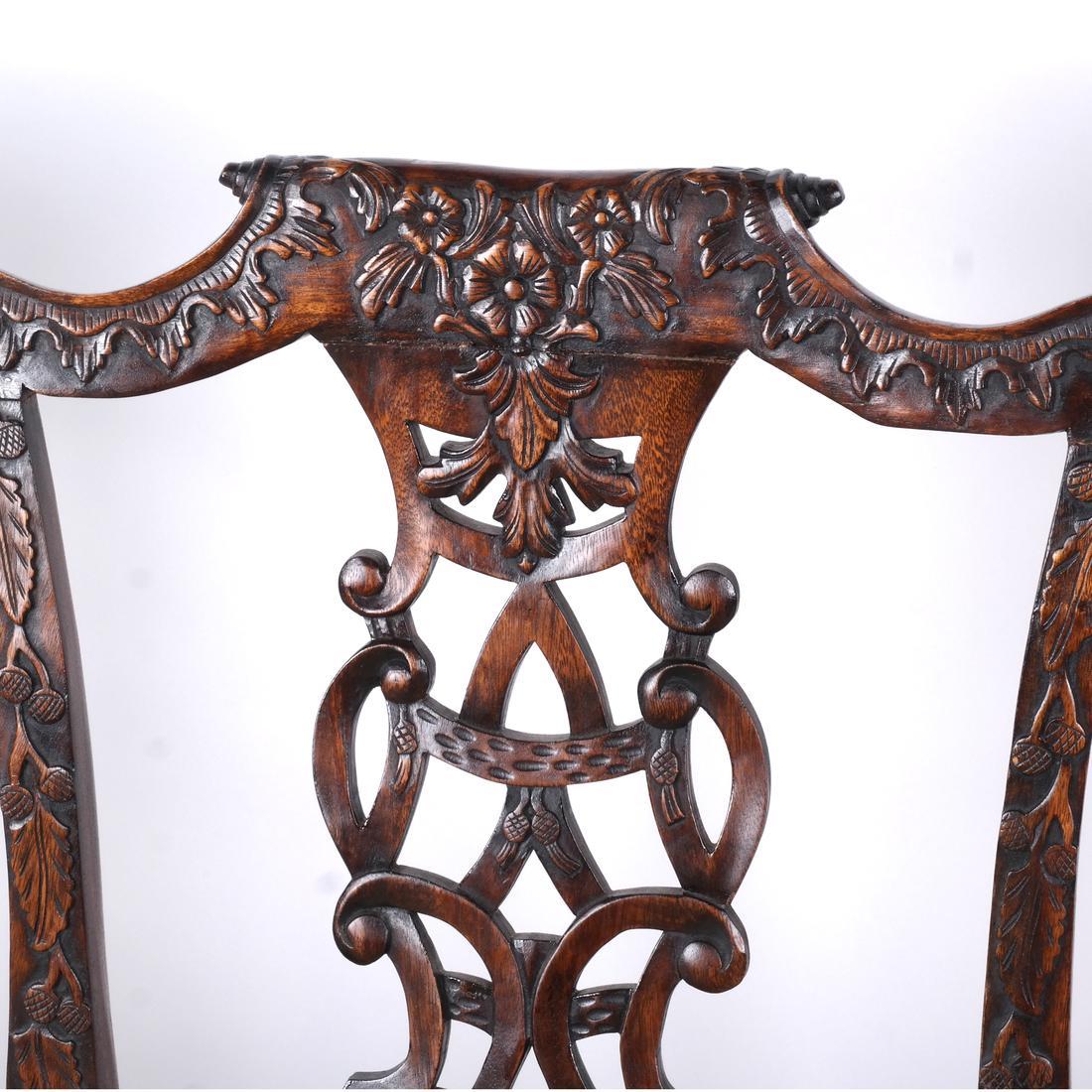 Fine Chippendale Style Carved Mahogany Triple Chair Back Settee, 19th Century For Sale 2