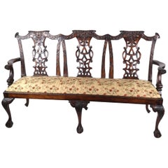 Fine Chippendale Style Carved Mahogany Triple Chair Back Settee, 19th Century