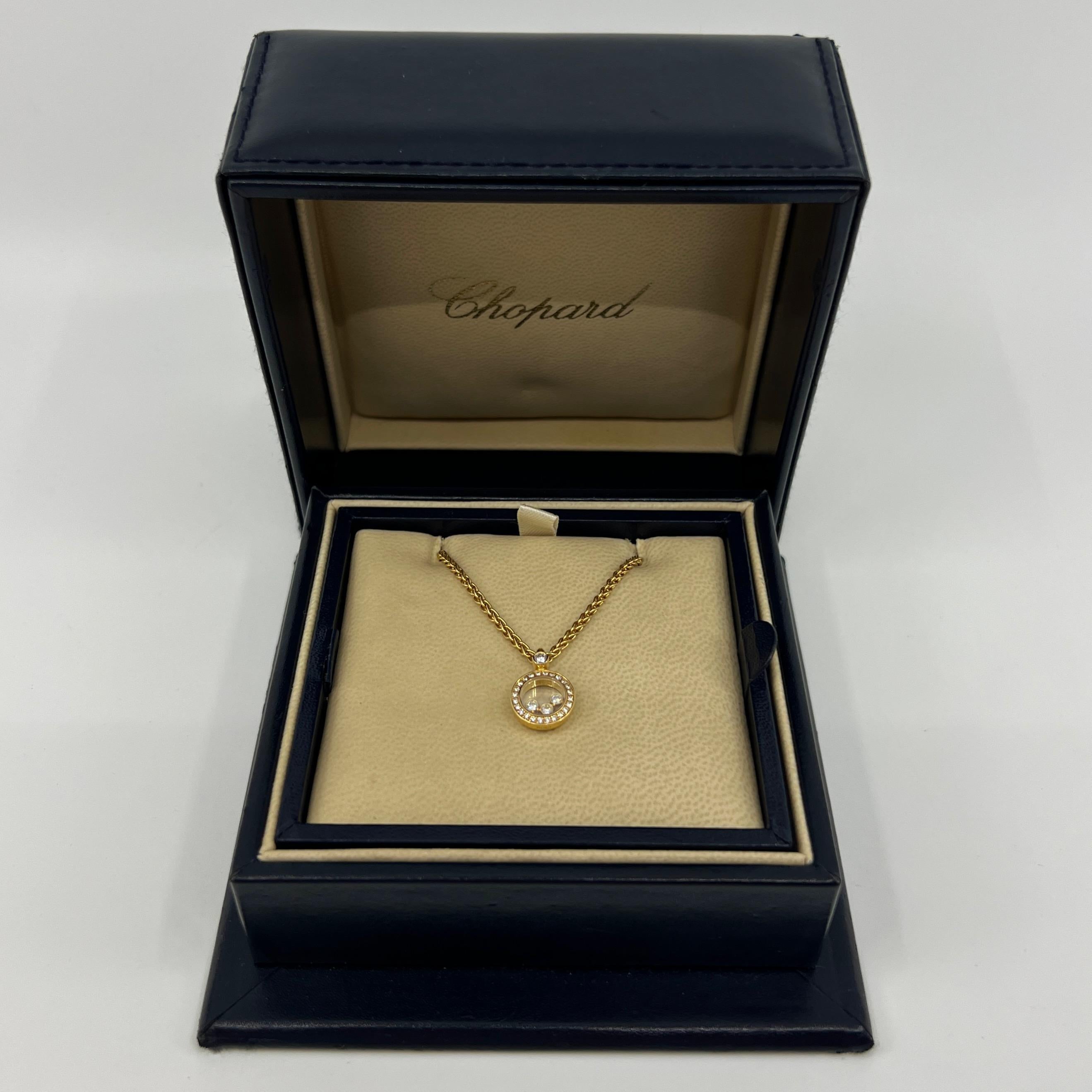 Fine Chopard Happy Diamonds Round Halo 18k Yellow Gold Pendant Necklace with Box For Sale 5