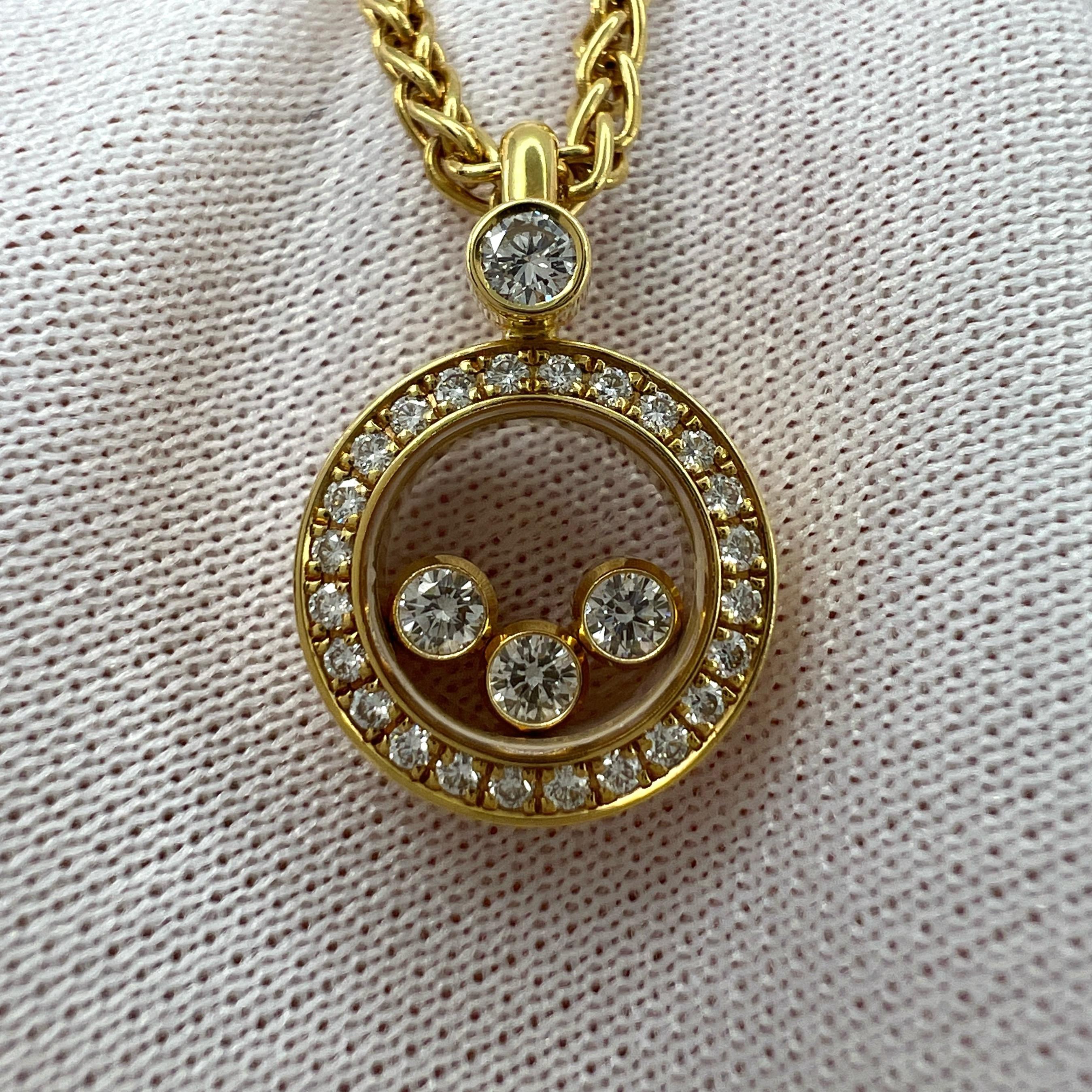 Fine Chopard Happy Diamonds Round Halo 18k Yellow Gold Pendant Necklace with Box For Sale 6