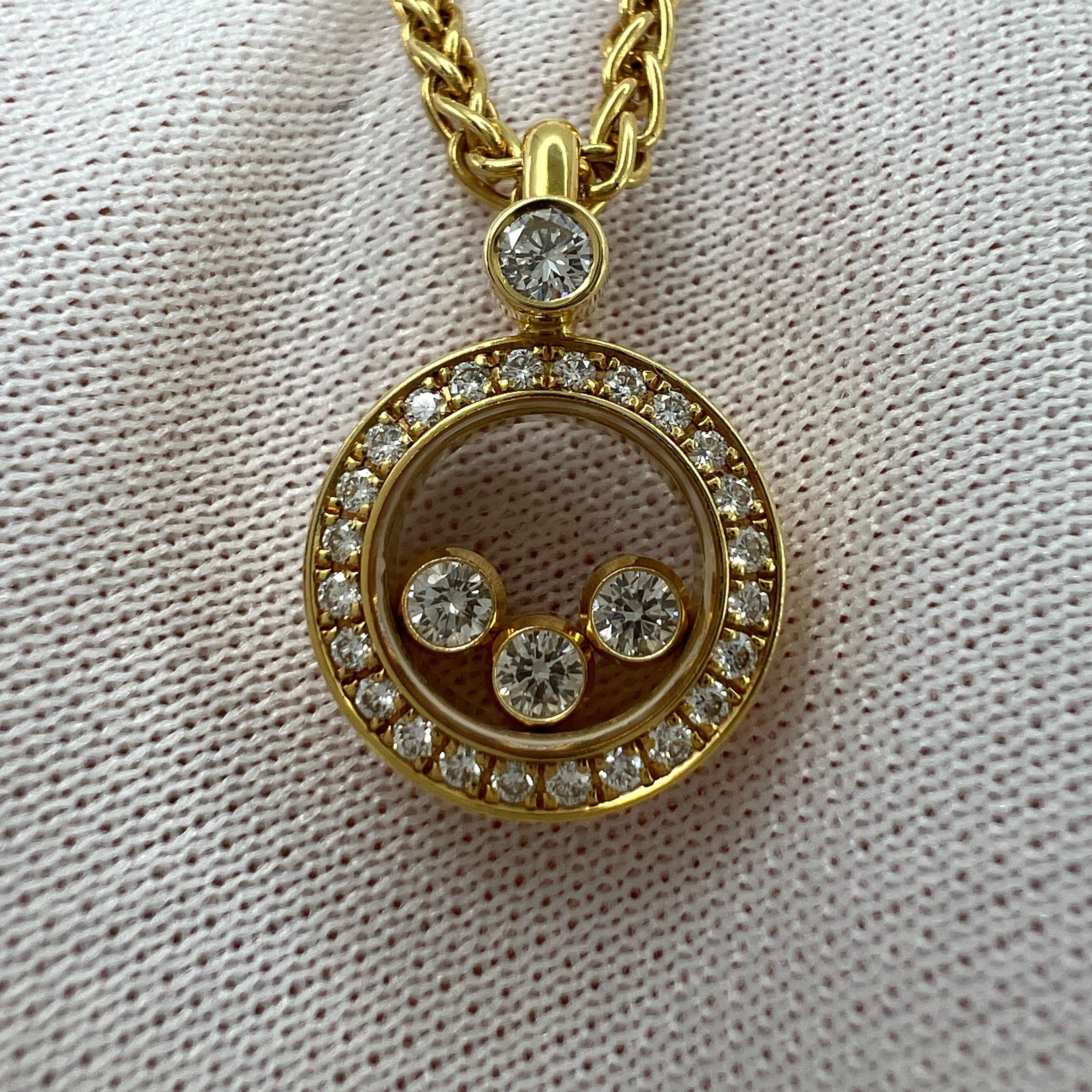 Women's or Men's Fine Chopard Happy Diamonds Round Halo 18k Yellow Gold Pendant Necklace with Box For Sale