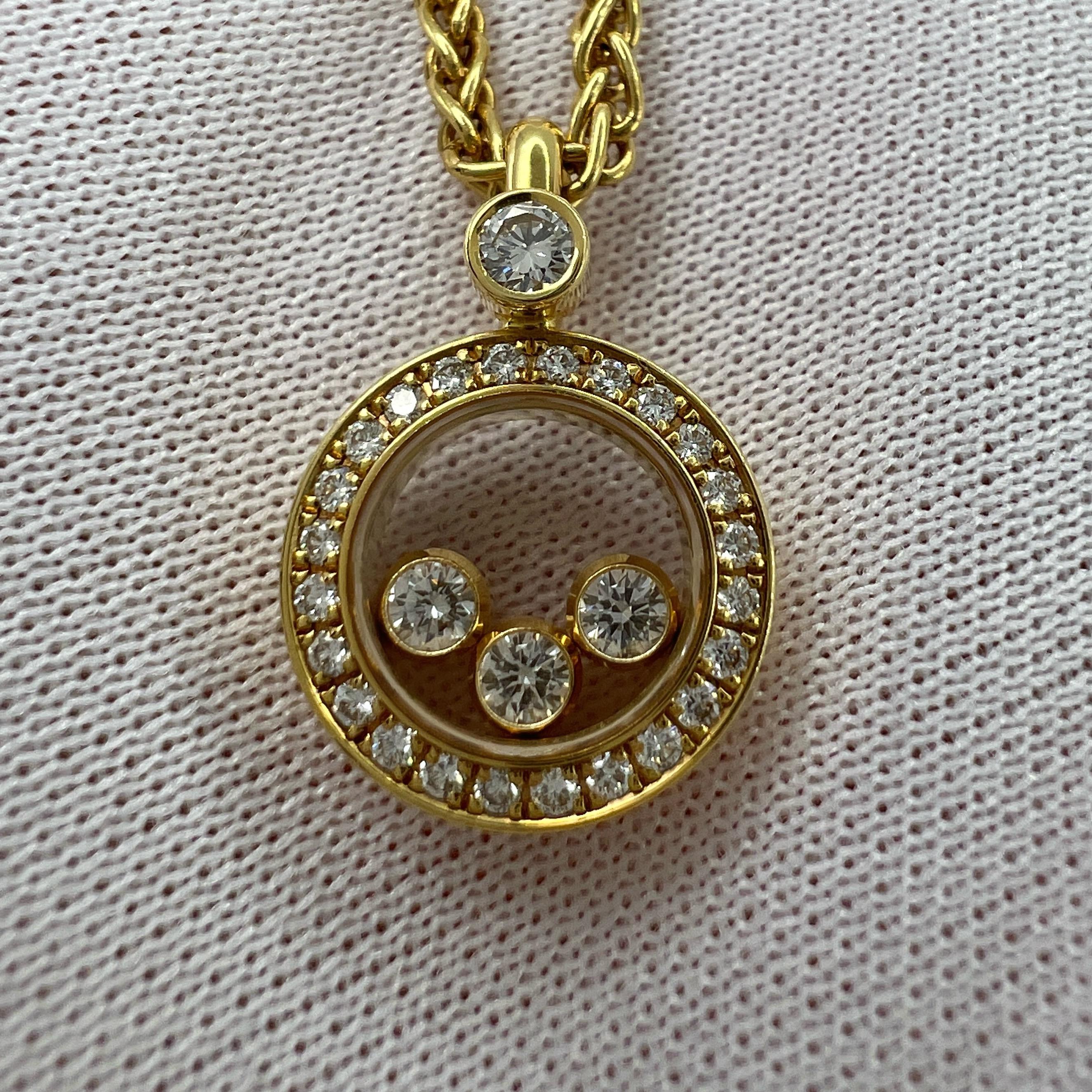 Fine Chopard Happy Diamonds Round Halo 18k Yellow Gold Pendant Necklace with Box For Sale 3