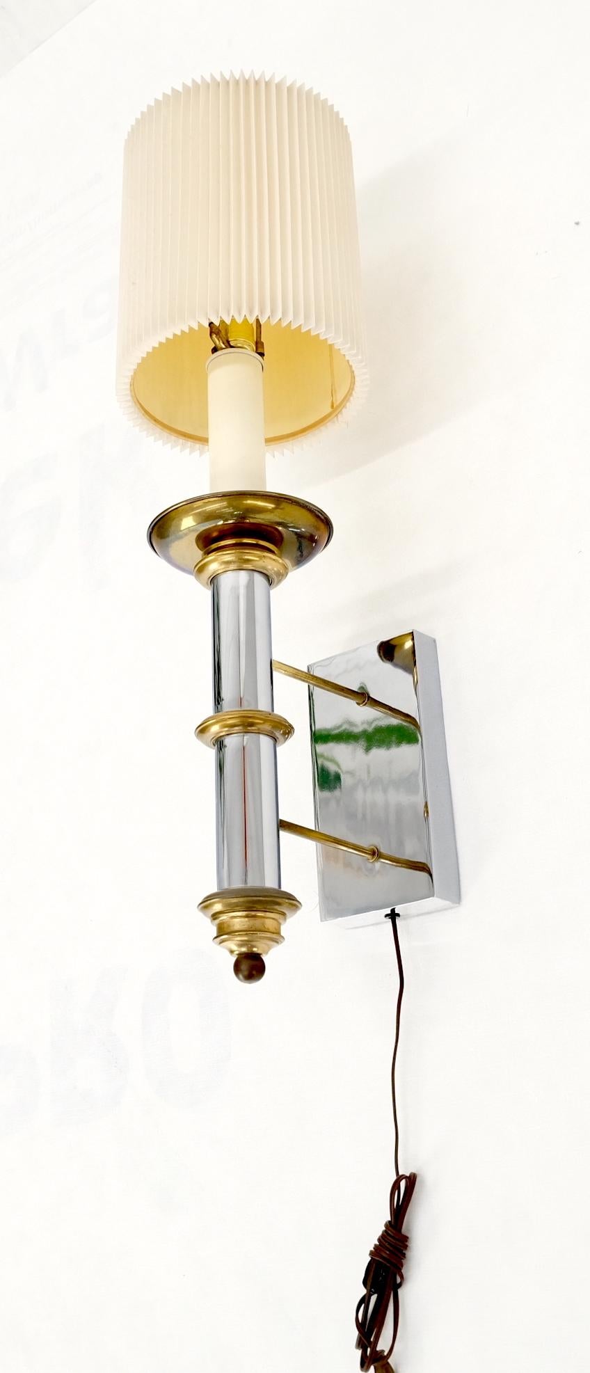 20th Century Fine Chrome Brass Mid Century Modern Sconce Light Fixture Lamp For Sale