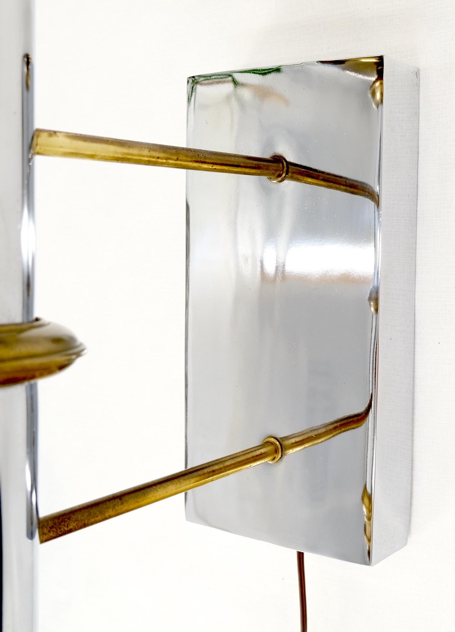 Fine Chrome Brass Mid Century Modern Sconce Light Fixture Lamp For Sale 2