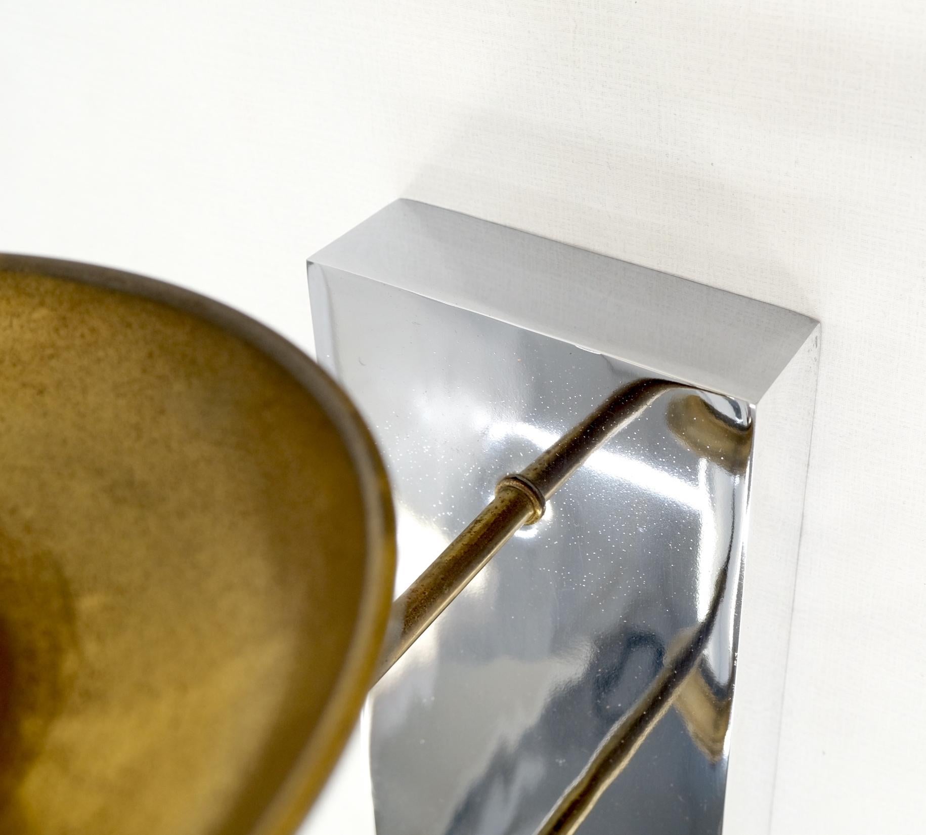 Fine Chrome Brass Mid Century Modern Sconce Light Fixture Lamp For Sale 3