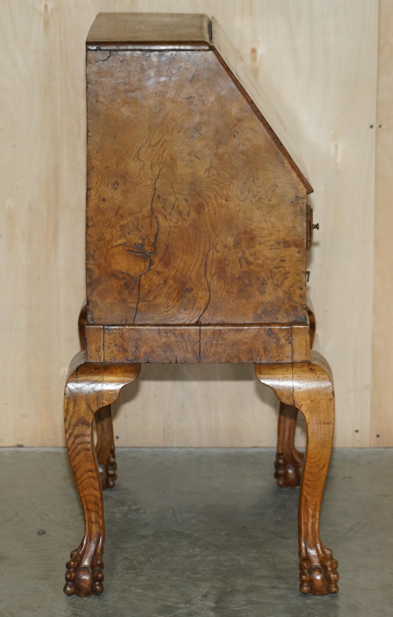 Fine circa 1800 Pollad Oak Writing Bureau Desk Claw & Ball Hand Carved Legs For Sale 5