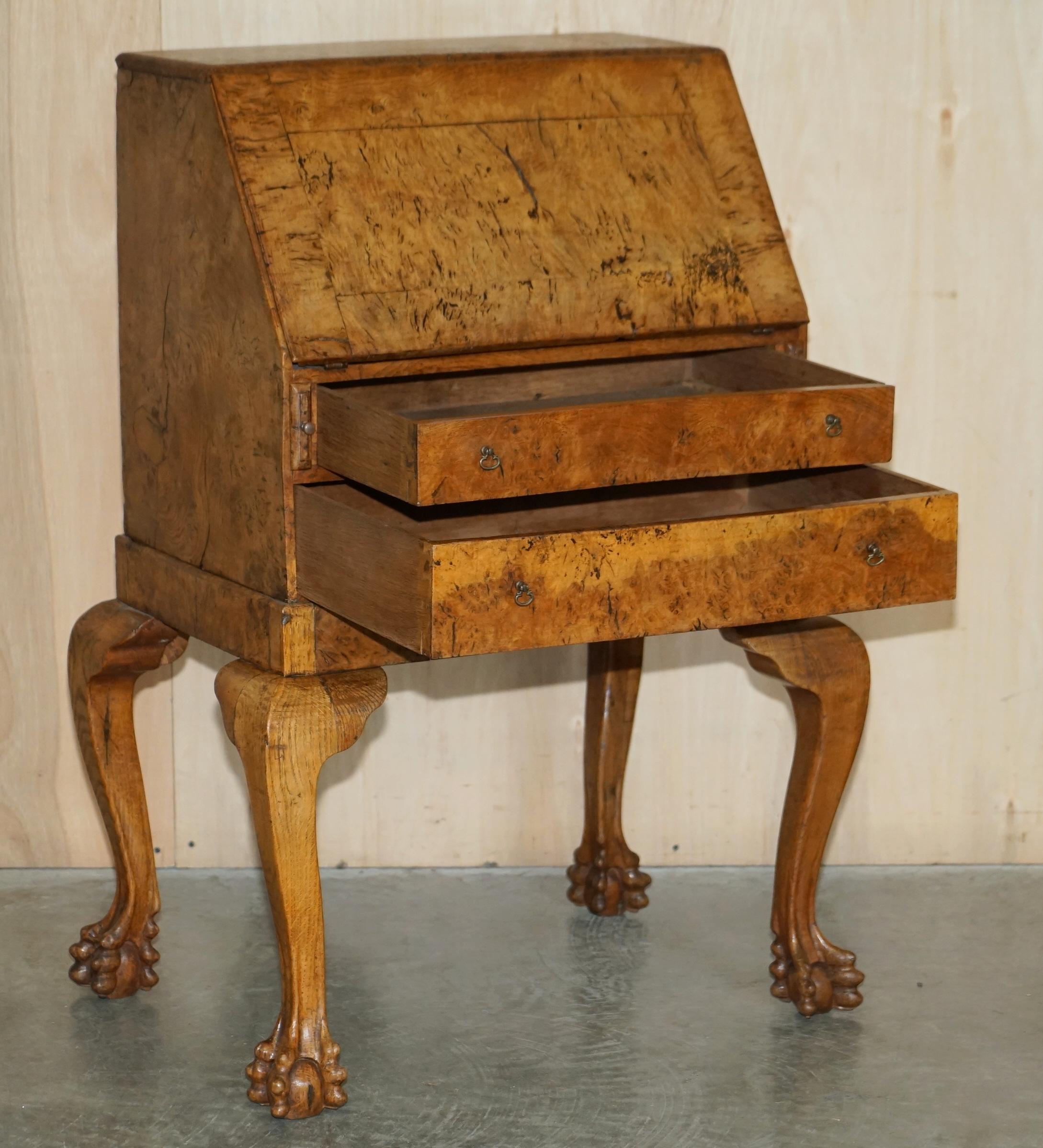 Schreibtisch aus gepolsterter Eiche, um 1800, Klauen- und Kugelförmige handgeschnitzte Beine im Angebot 11