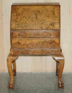 Fine circa 1800 Pollad Oak Writing Bureau Desk Claw & Ball Hand Carved Legs