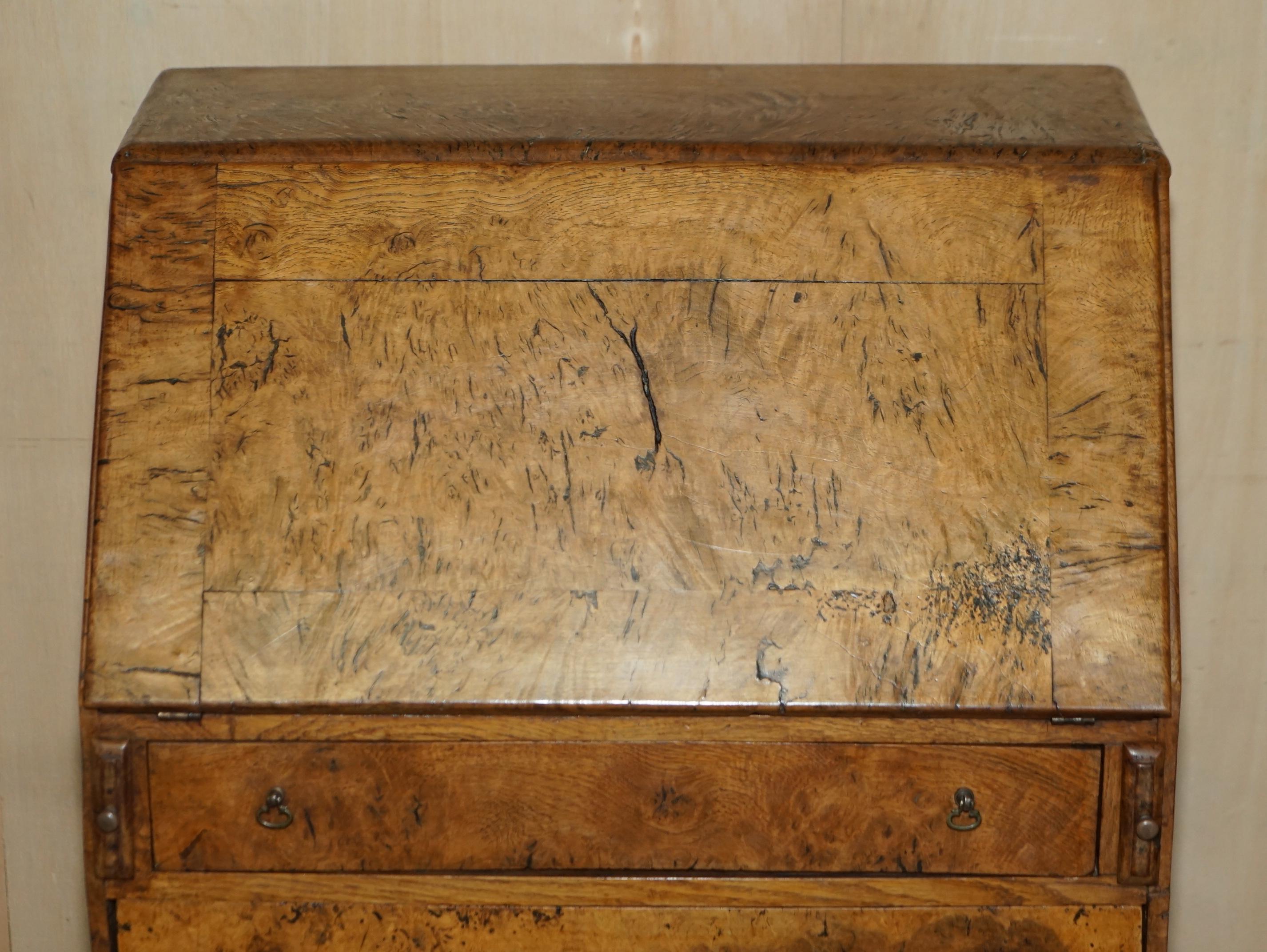George III Fine circa 1800 Pollad Oak Writing Bureau Desk Claw & Ball Hand Carved Legs For Sale