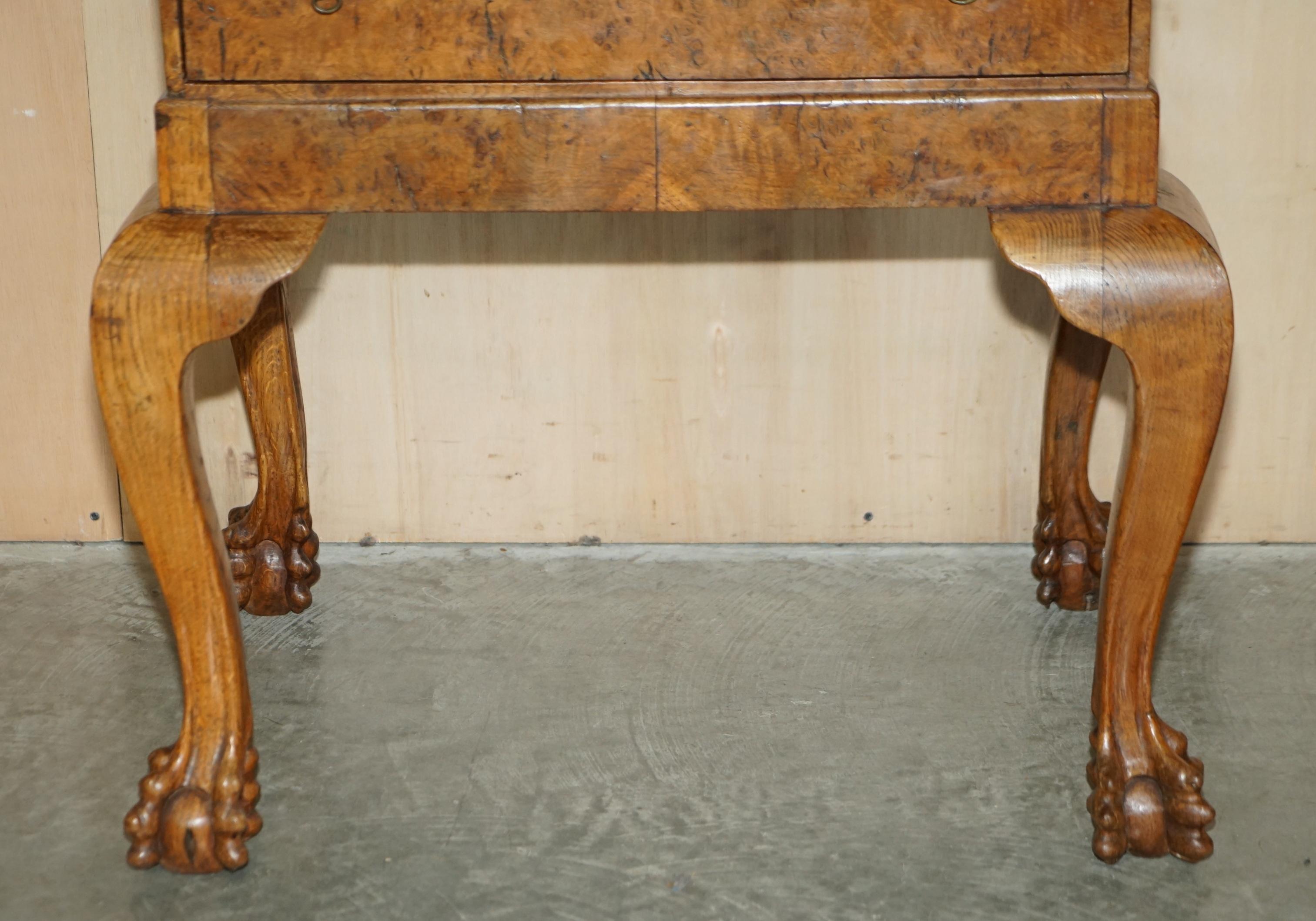 Hand-Crafted Fine circa 1800 Pollad Oak Writing Bureau Desk Claw & Ball Hand Carved Legs For Sale