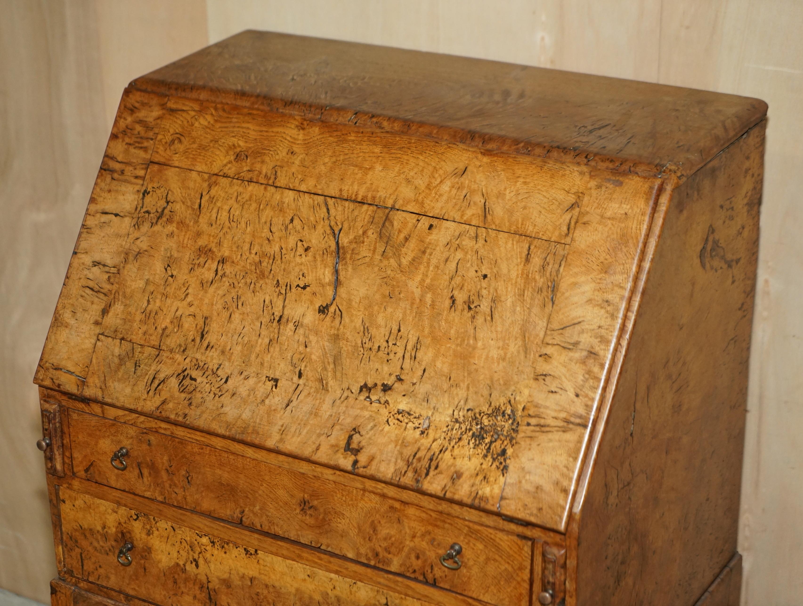 Fine circa 1800 Pollad Oak Writing Bureau Desk Claw & Ball Hand Carved Legs For Sale 3
