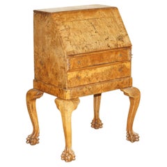 Used Fine circa 1800 Pollad Oak Writing Bureau Desk Claw & Ball Hand Carved Legs