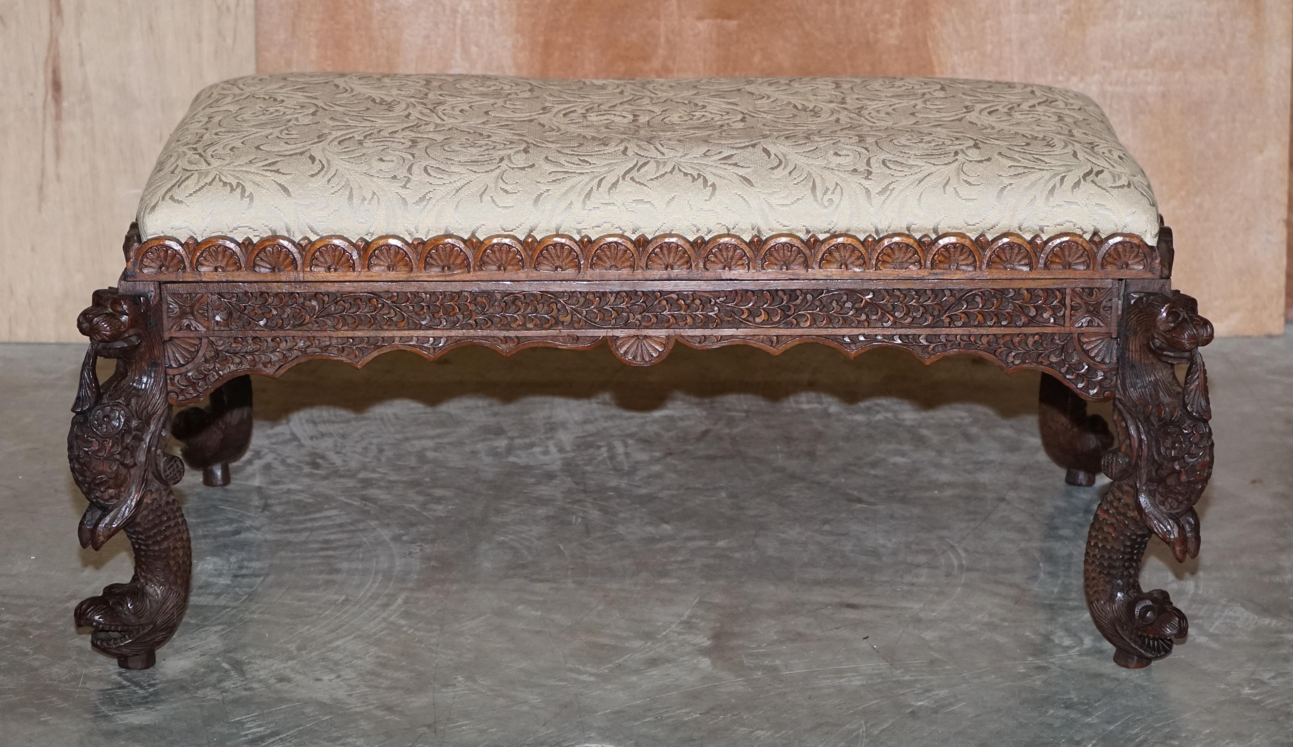 We are delighted to offer for sale this lovely circa 1880 Anglo Indian Burmese hand carved footstool ottoman 

An expertly crafted piece, this is pure art furniture and looks amazing from every angle. Anglo Indian pieces were made for the export