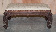 Fine circa 1880 Antique Victorian Anglo Indian Burmese Carved Footstool Ottoman