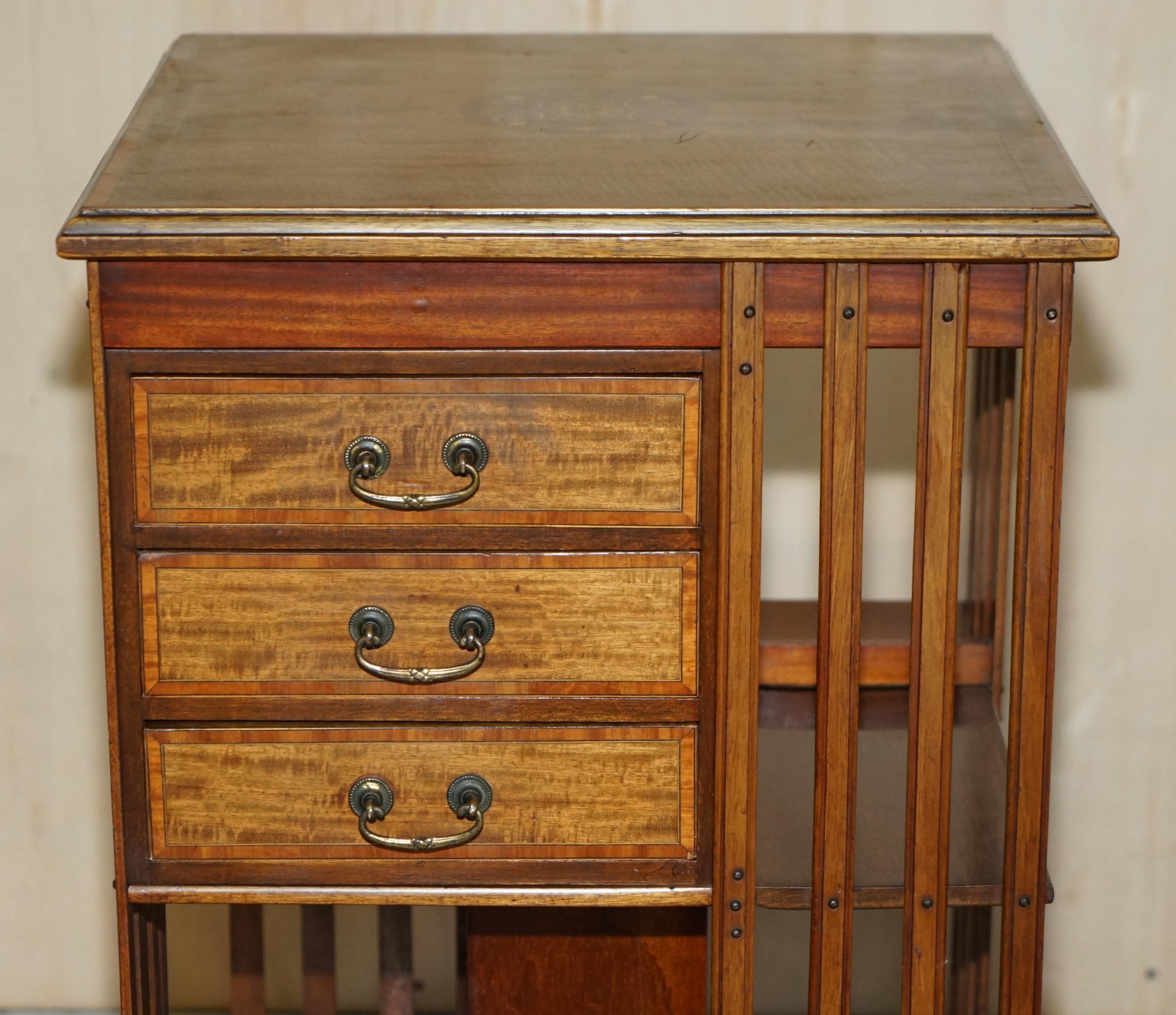 High Victorian Fine circa 1880 Antique Victorian Walnut Revolving Bookcase Book Table Drawers For Sale