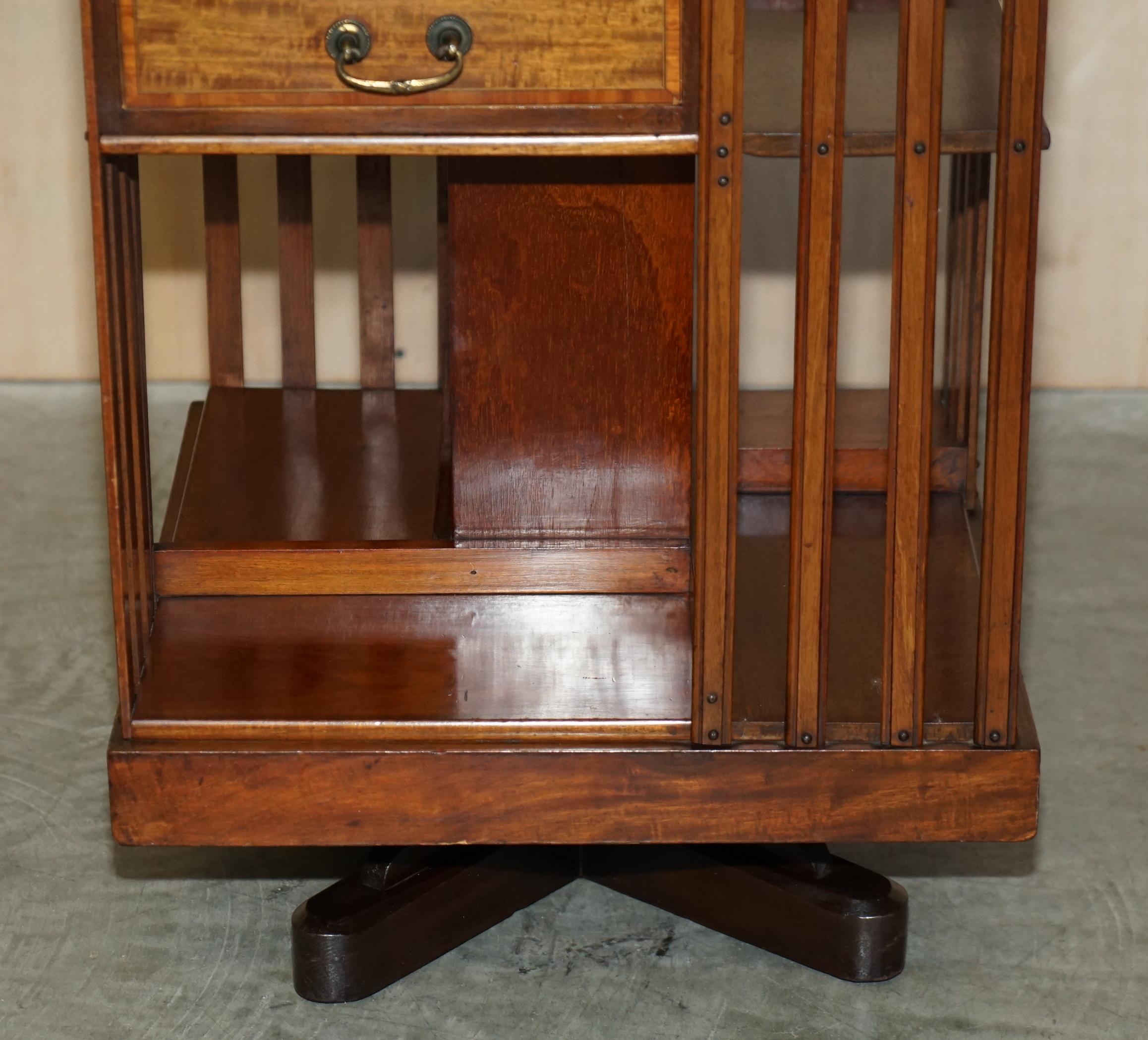 English Fine circa 1880 Antique Victorian Walnut Revolving Bookcase Book Table Drawers For Sale