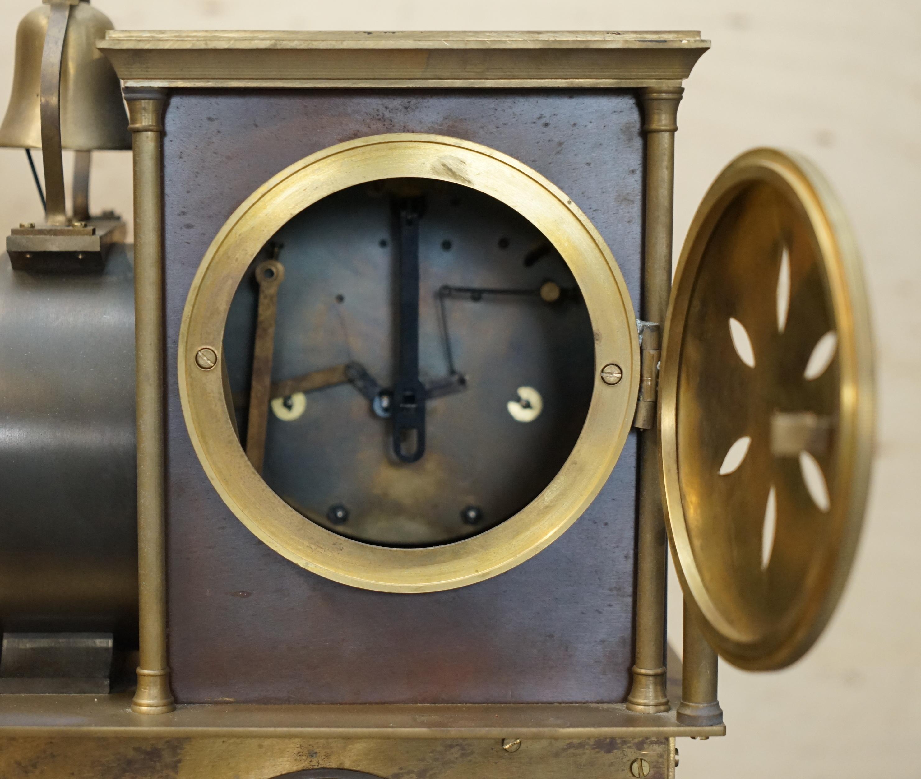 FINE CIRCA 1895 FRENCH AUTOMATON INDUSTRIAL LOCOMOTIVE MOVING GiLT BRONZE CLOCK For Sale 4