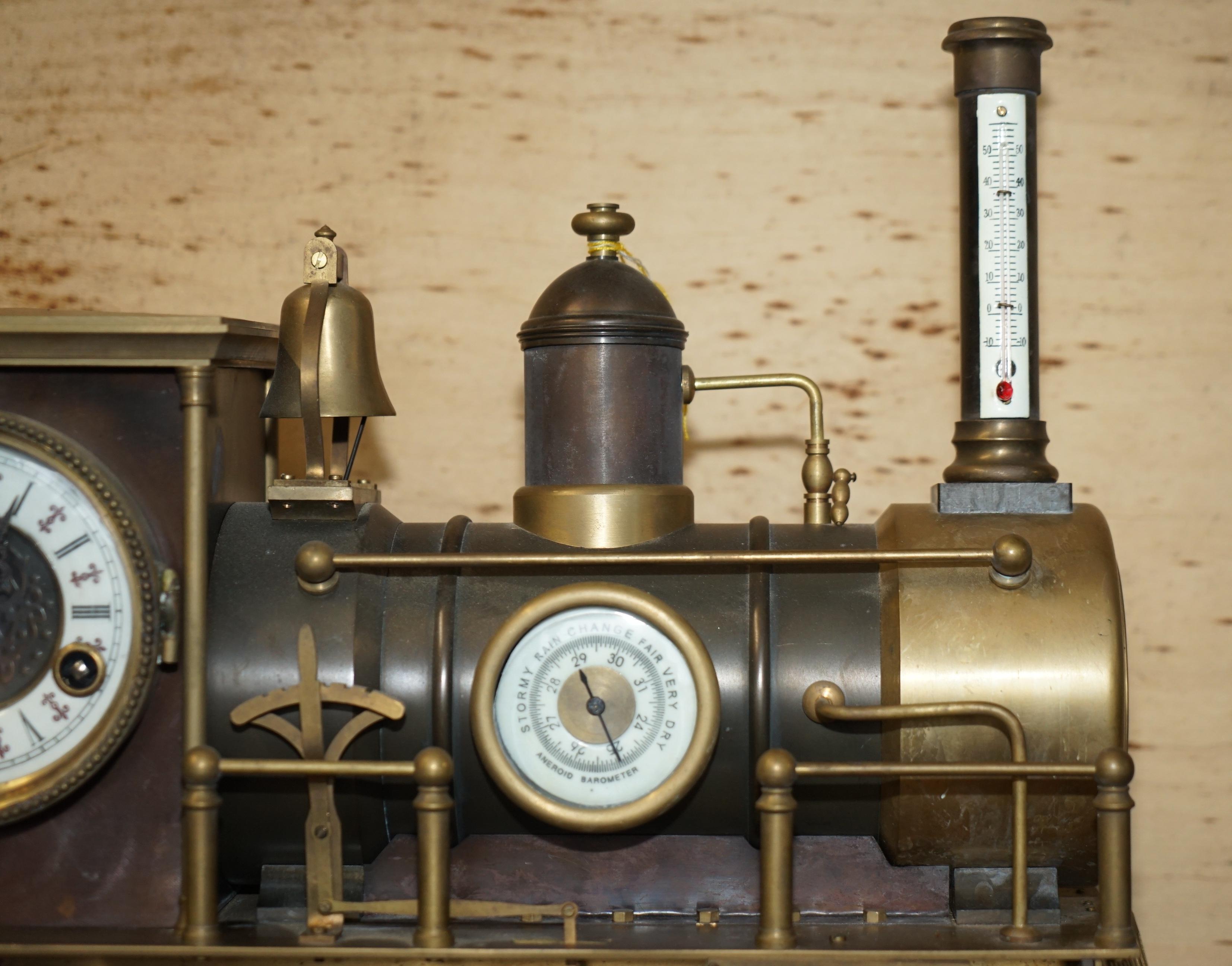 French FINE CIRCA 1895 FRENCH AUTOMATON INDUSTRIAL LOCOMOTIVE MOVING GiLT BRONZE CLOCK For Sale