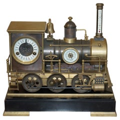 FINE CIRCA 1895 FRANCESE AUTOMATICO INDUSTRIALE LOCOMOTIVE MOVIMENTO OROLOGIO DI BRONZO