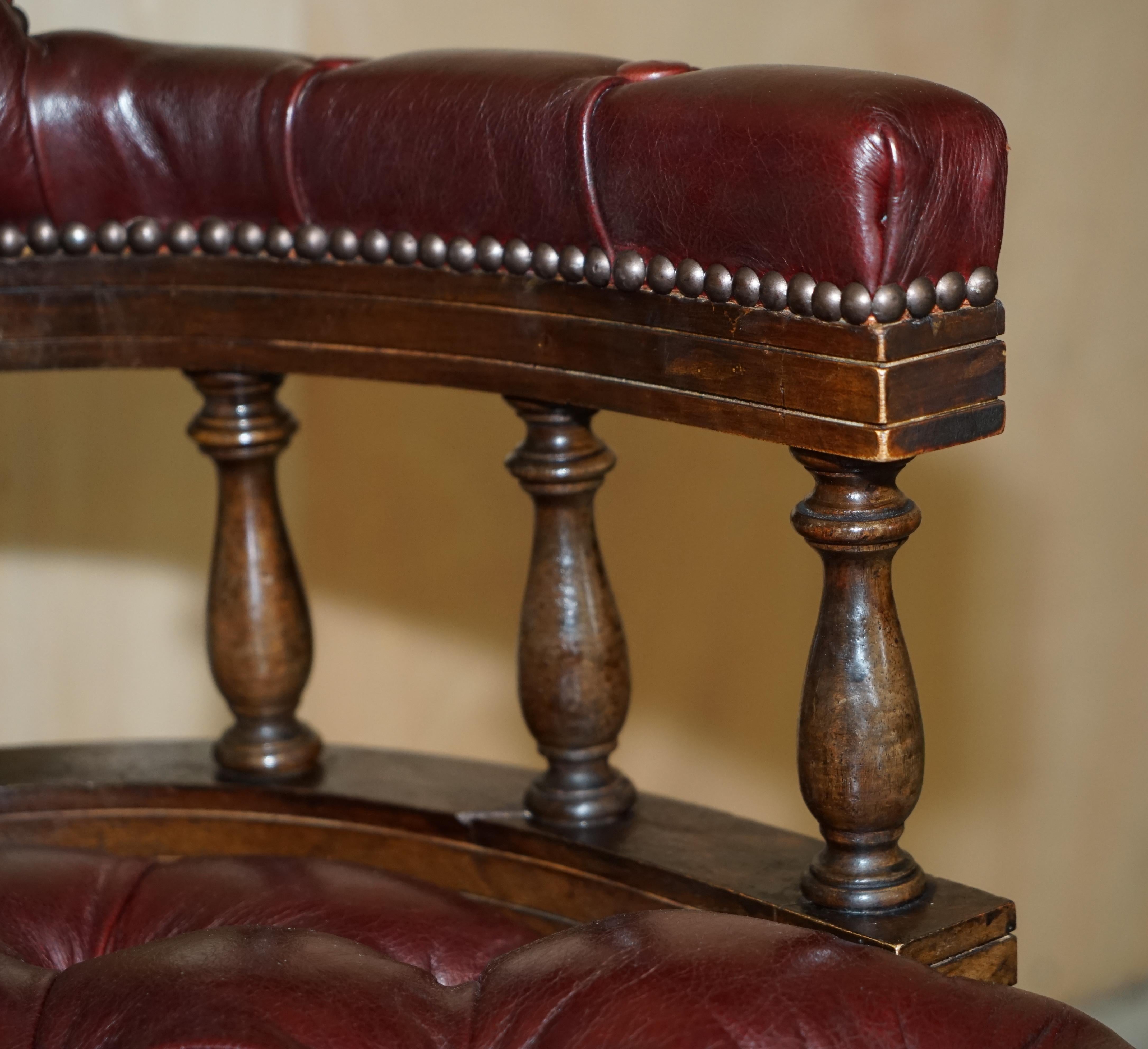 Fine circa 1900 Antique Chesterfield Oxblood Captains Chairs Hillcrest