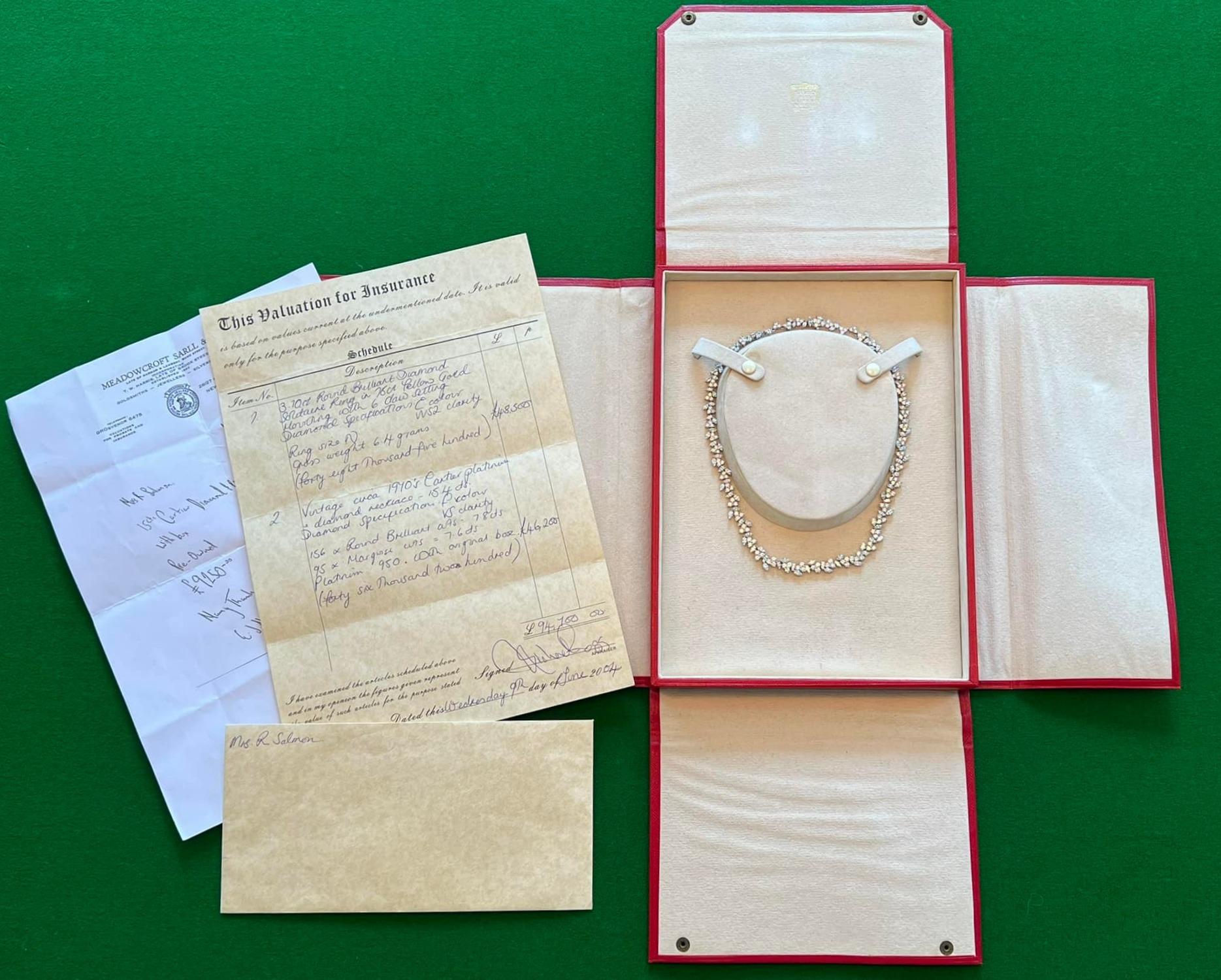 Royal House Antiques

Royal House Antiques is delighted to offer for sale this exquisite circa 1910 Cartier Paris 15.4ct Diamond & Platinum necklace in the original case with documents

A very fine necklace which is circa 1910, with a TCW of