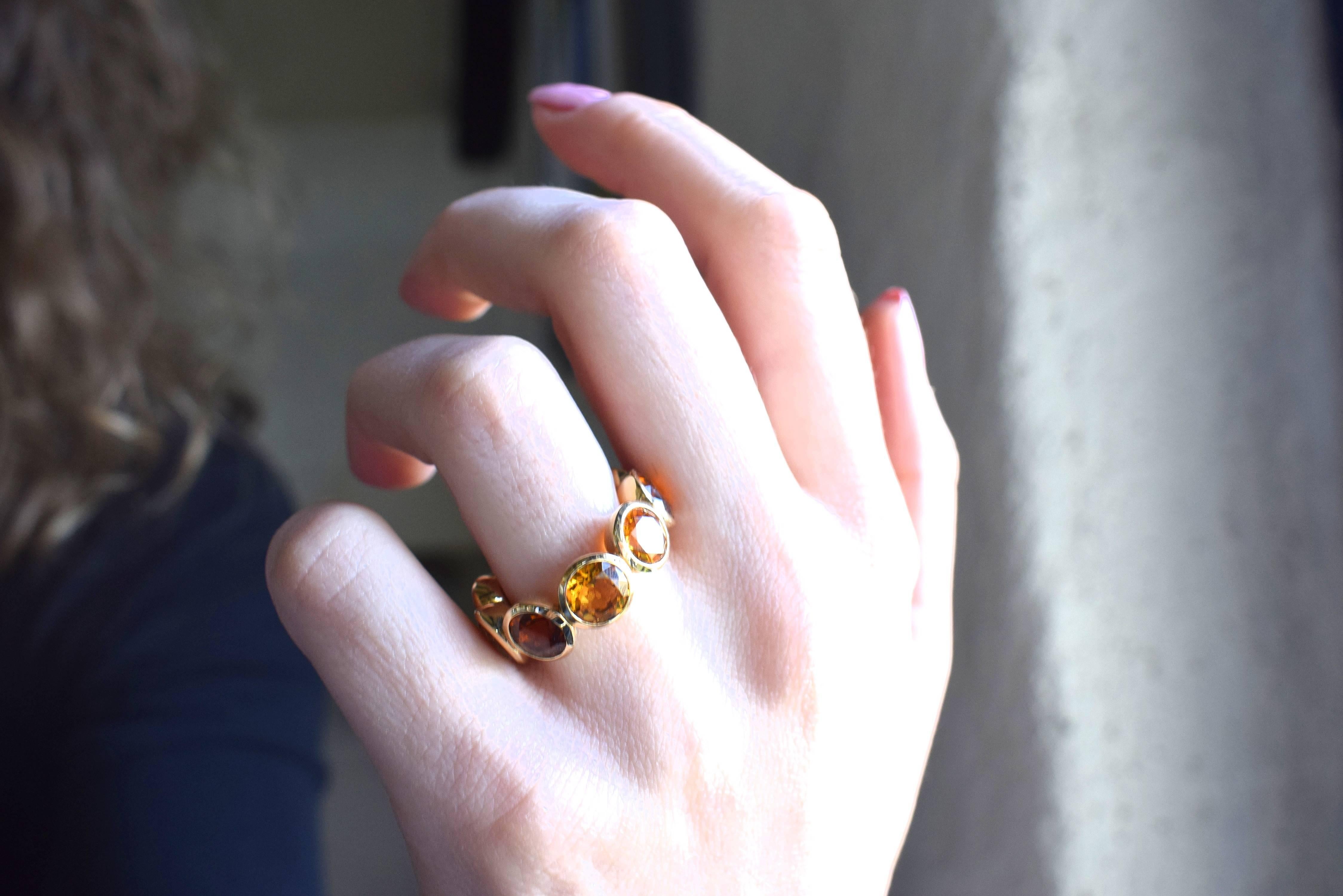 Ring in Rose Gold with 10 Citrines round 7mm. In New Condition For Sale In Idar-Oberstein, DE