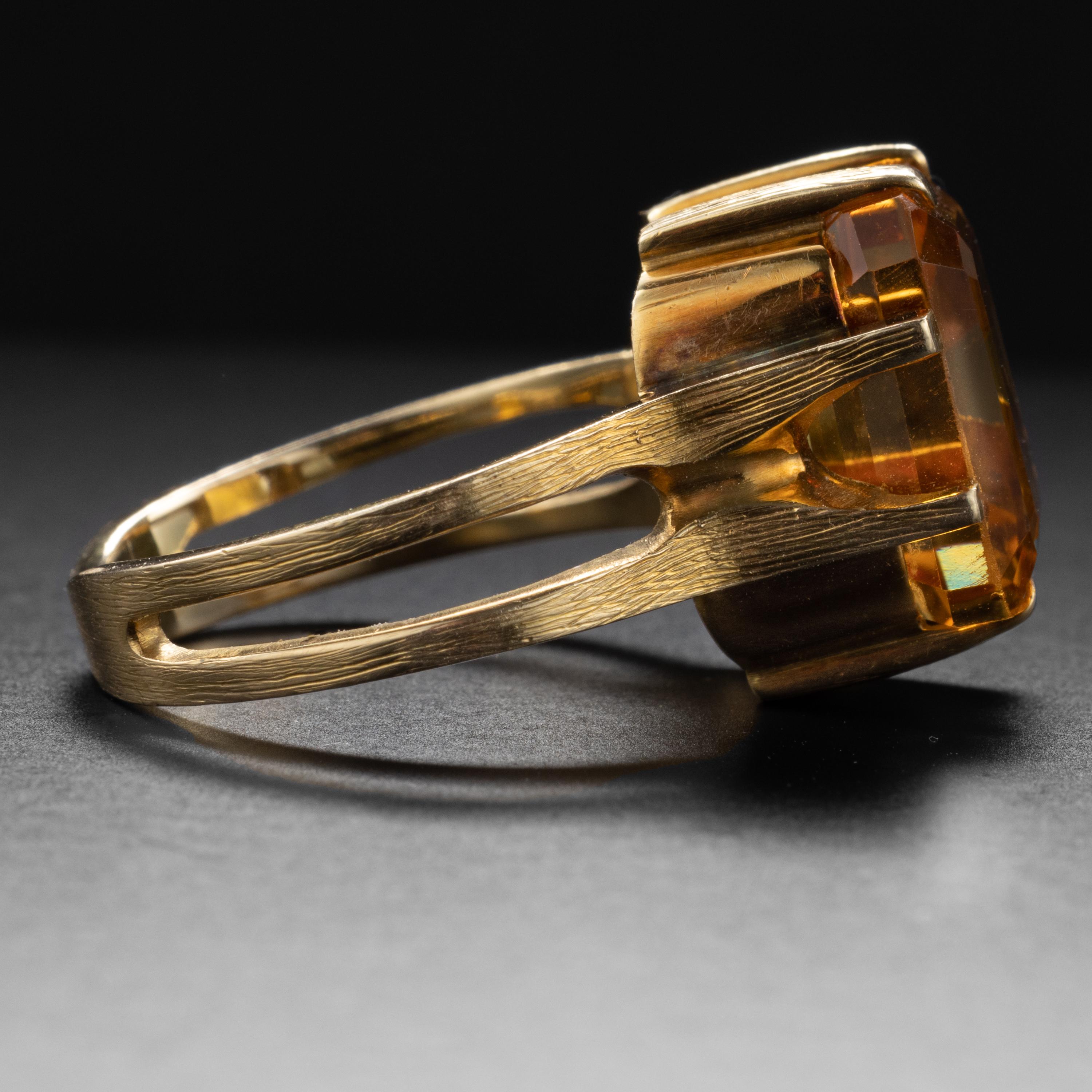 Midcentury Brutalist Citrine Ring In Excellent Condition In Southbury, CT