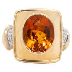 Vintage Fine Citrine Ring With Diamonds 4 Carats 18K Yellow Gold